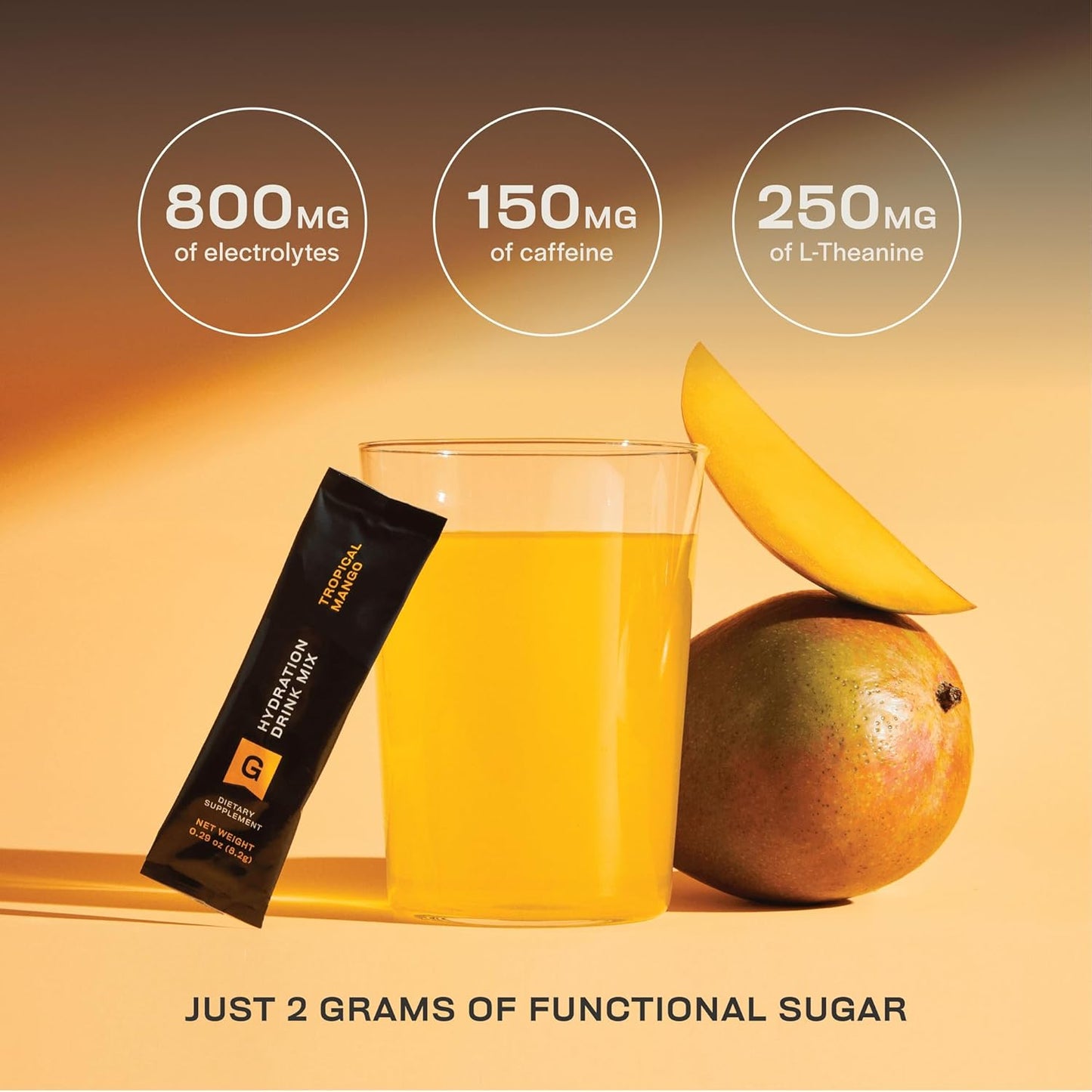 Gainful Hydration + Caffeine Powder Packets with Key Electrolytes Magnesium & Sodium + L Theanine, Low Sugar Drink Mix, Tropical Mango, 21 Sticks