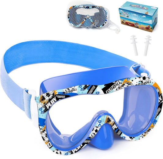 Kids Swim Goggles 180° Snorkel Diving Mask with Nose Cover, Anti-Fog Kids Swimming Goggles with Elastic Fabric Strap for Kids Boys Girls