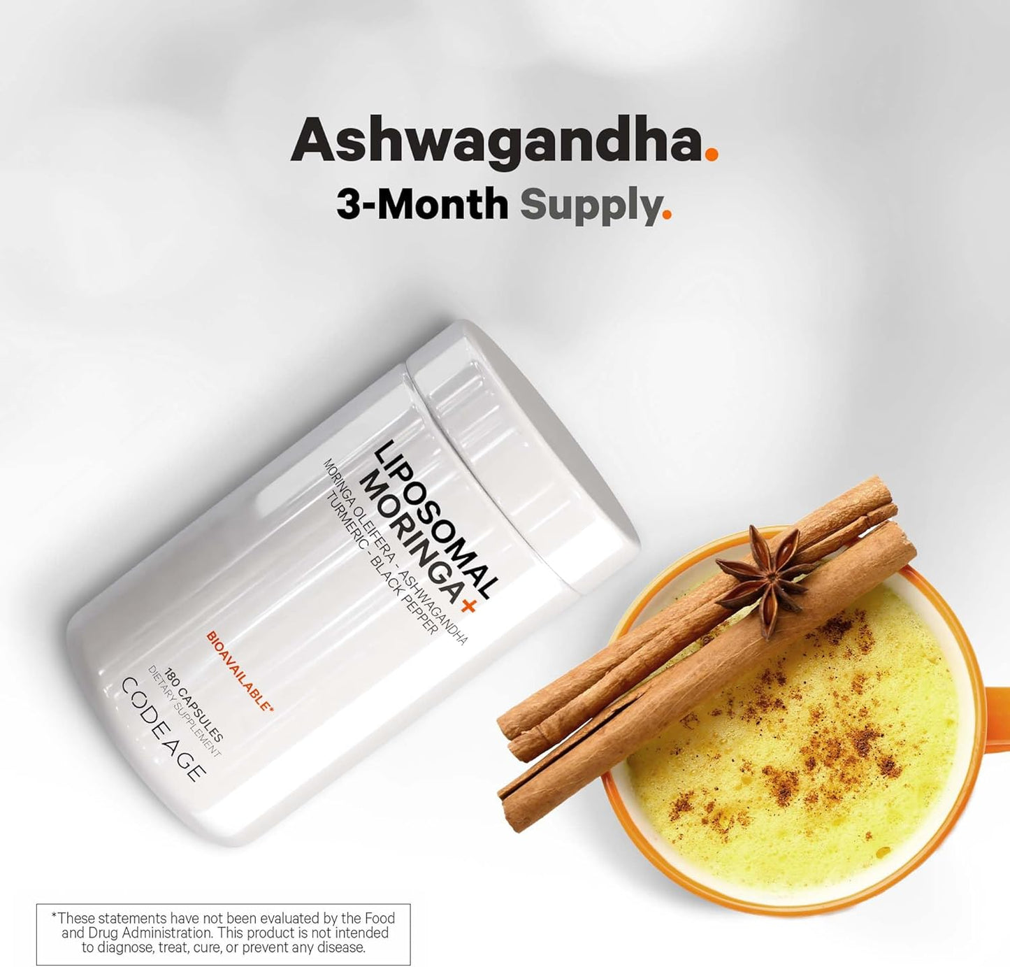 Codeage Liposomal Moringa+ Supplement, 400mg Moringa 50:1 Extract - 20,000mg Moringa Oleifera Leaf Equivalent - Turmeric, Ashwagandha, Black Pepper, 3-Month Supply, Vegan Moringa Powder - 180 Capsules
