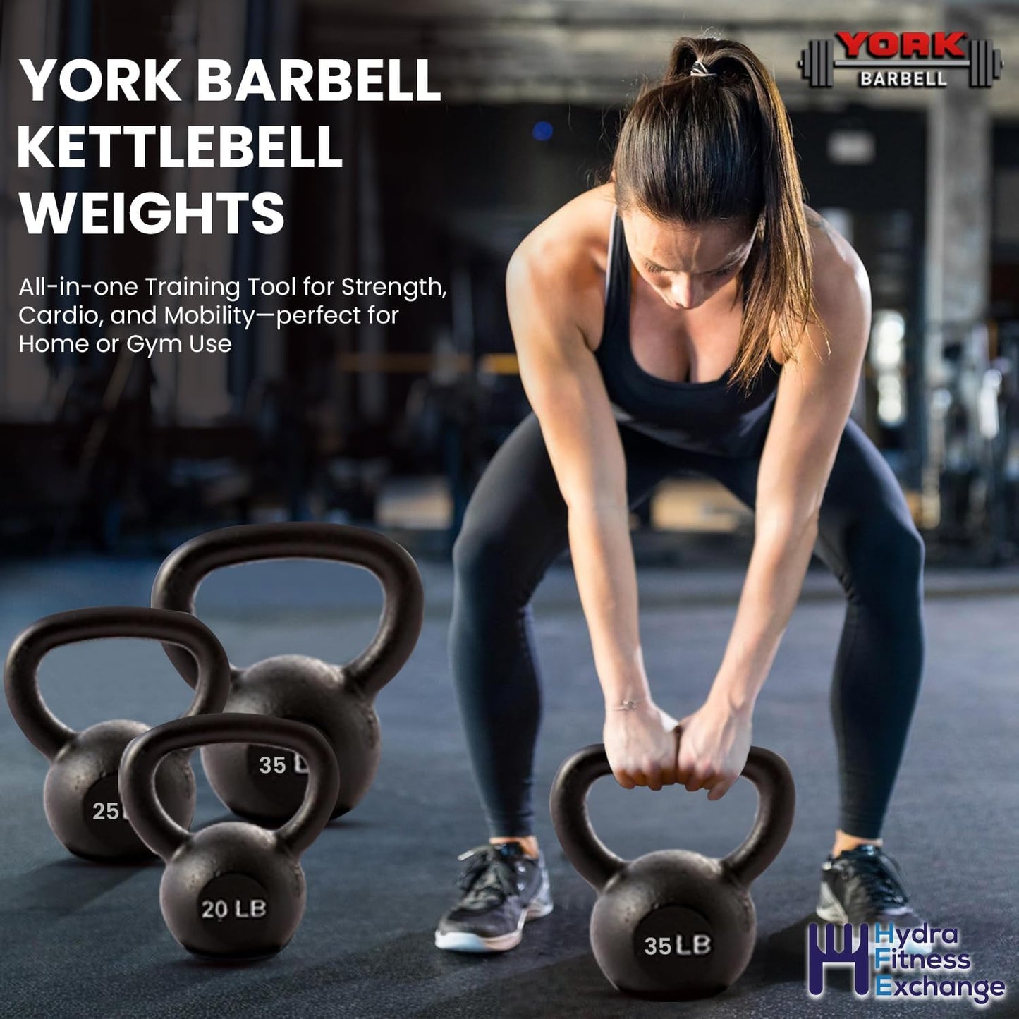 York Barbell Kettlebell Weights – 5lb to 80lb Cast Iron Kettlebells with Matte Black Finish – Full Body Strength Training & CrossFit Conditioning – Ideal for Russian Swings, Squats, Presses & More