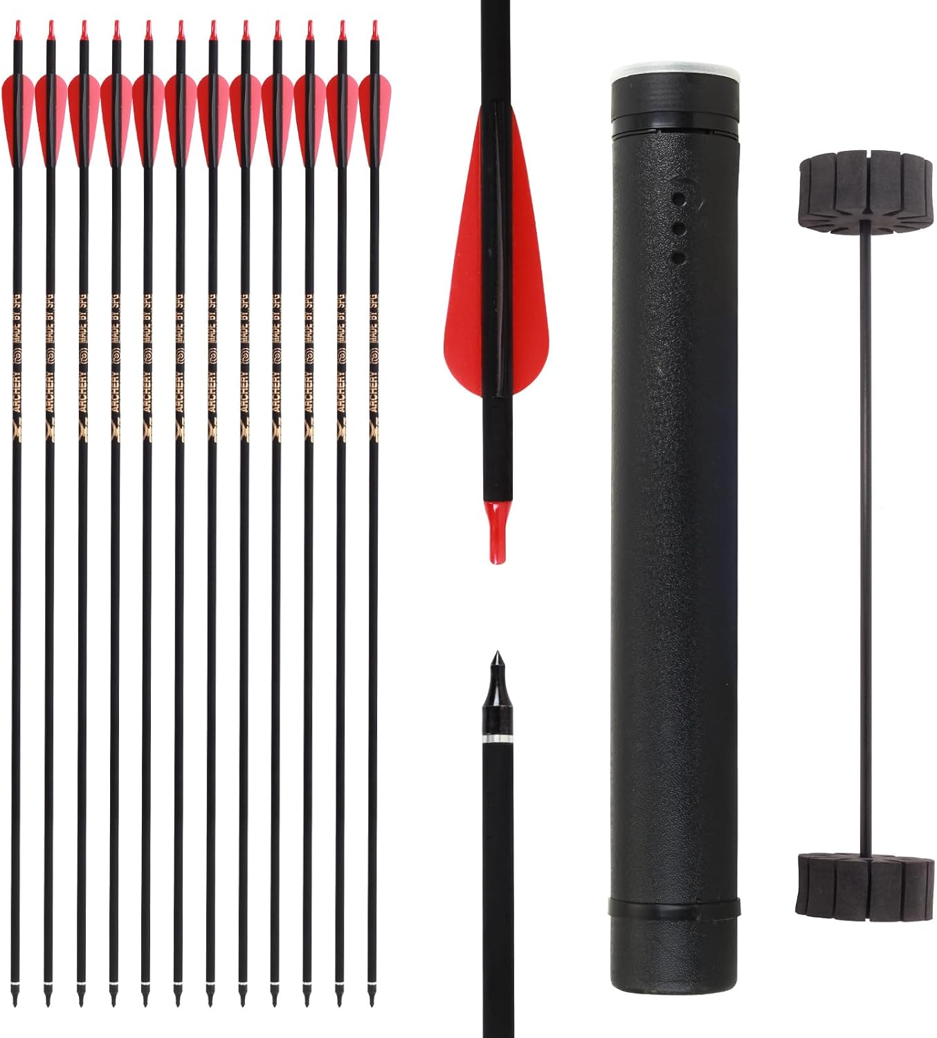 SOPOGER Archery Arrows for Compound Bow and Arrow Quiver Holder Tube, 31 Inch Arrows Practice Arrows for Recurve Bow 12 Packs, 500 Spine Hunting Arrows Carbon Fiber Target Arrow Accessories