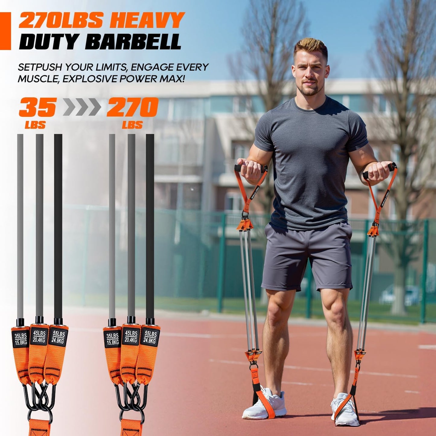 Pilates Bar Kit with Resistance Bands, Heavy Duty Pilates Equipment for Men, Strength Training Bar for Legs, Hip, Back, Arm, Abs, Chest, Shoulders, Portable Home Gym Full Body Workout Equipment