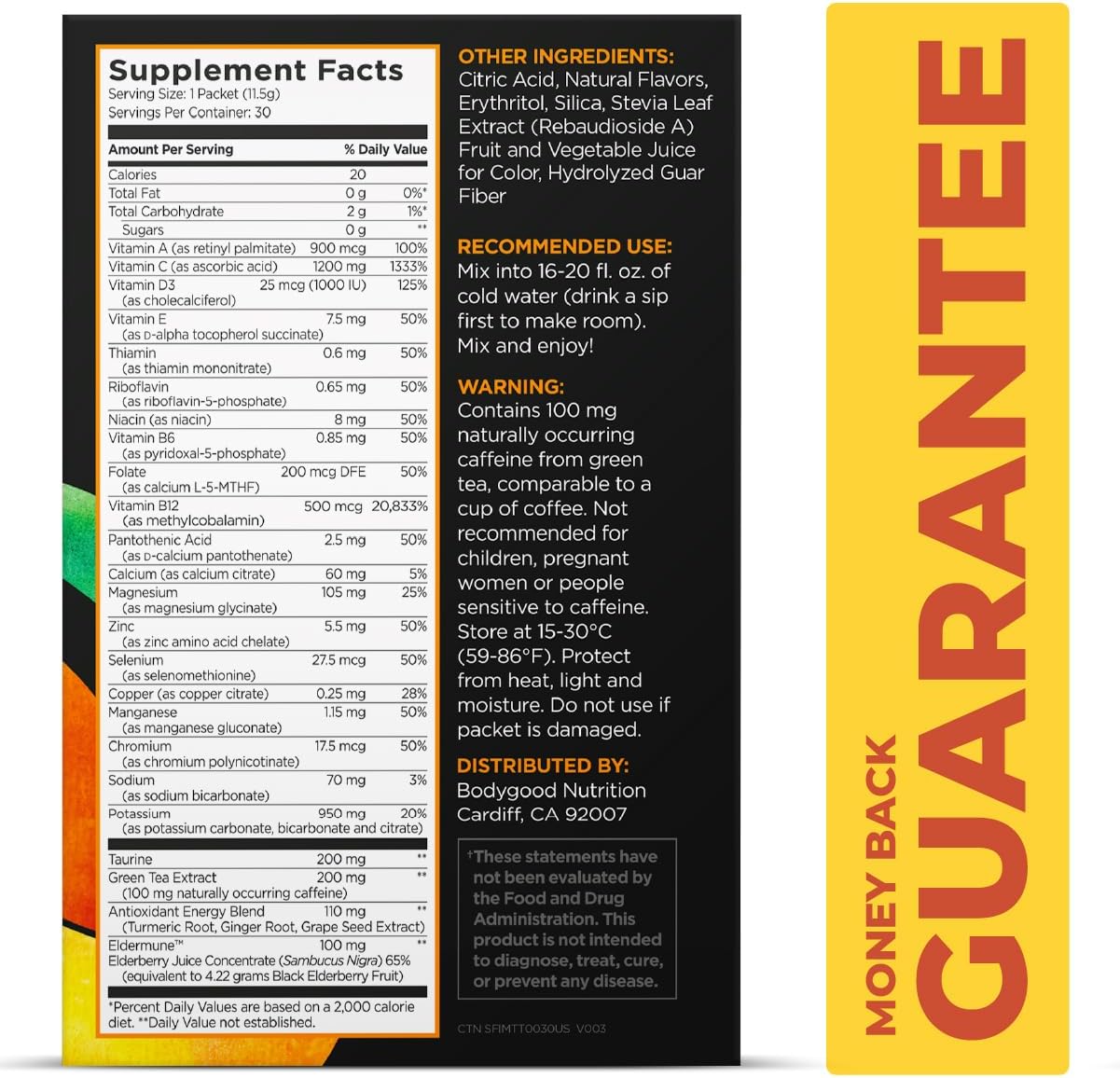 Pureboost Immune Clean Energy Booster, Refreshing Energy Drink Mix and Immunity Supplement with Elderberry, 1,200 mg Vitamin C, Vitamins A + D, and Zinc. (Tangerine Twist, 30 Count)