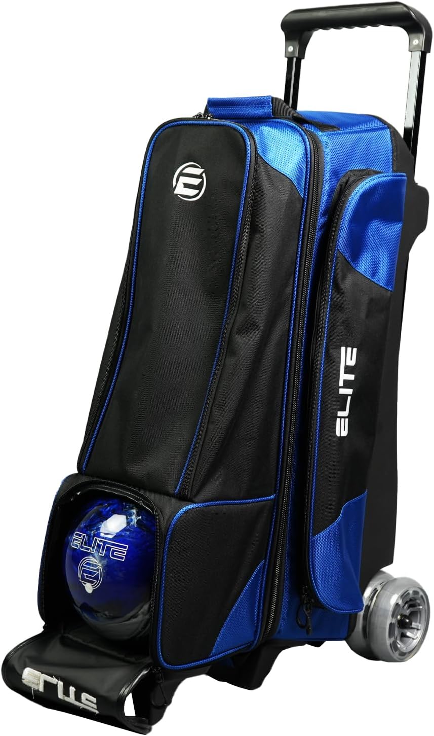 ELITE Deluxe 3-4-5 Bowling Ball Roller Bag with (4) 5" Smooth Wheels - 4 Large Accessory Pockets, Shoe Compartment, Extendable Handle
