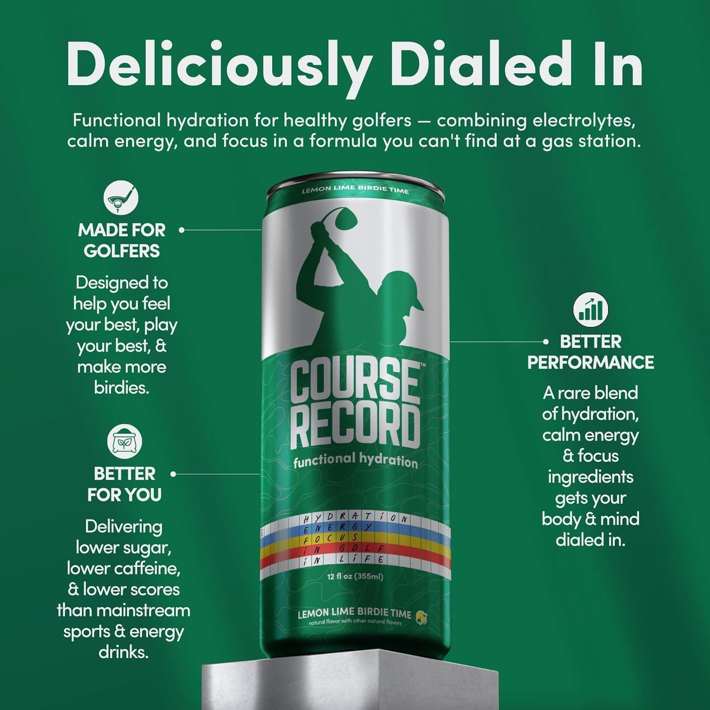 Functional Hydration Drink for Golfers – COURSE RECORD Variety Pack – Electrolytes, Calm Energy & Focus – Healthy Sports Drink – 12-Pack (12oz Cans) – Low Sugar, Low Caffeine