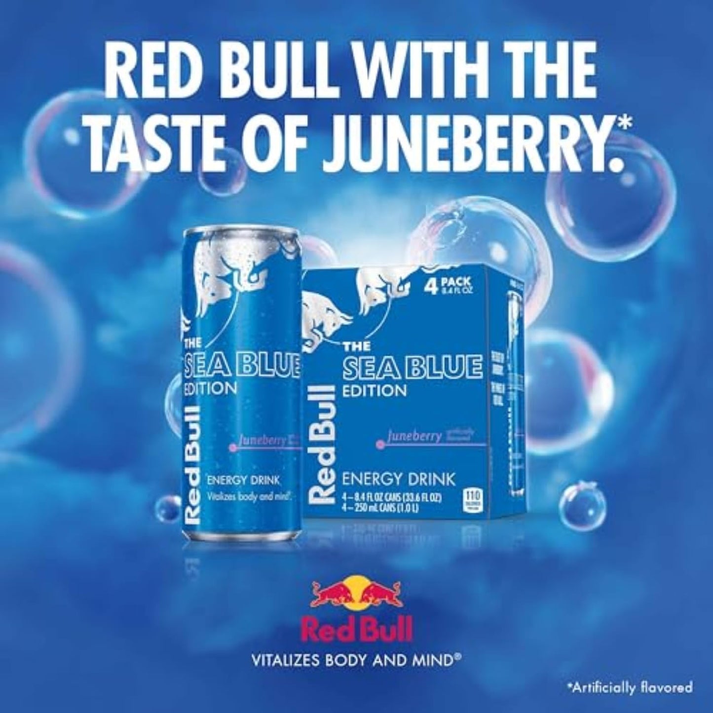 Red Bull Sea Blue Edition Energy Drink, Juneberry, with 80mg Caffeine plus Taurine & B Vitamins, 8.4 Fl Oz, Pack of 24 Cans
