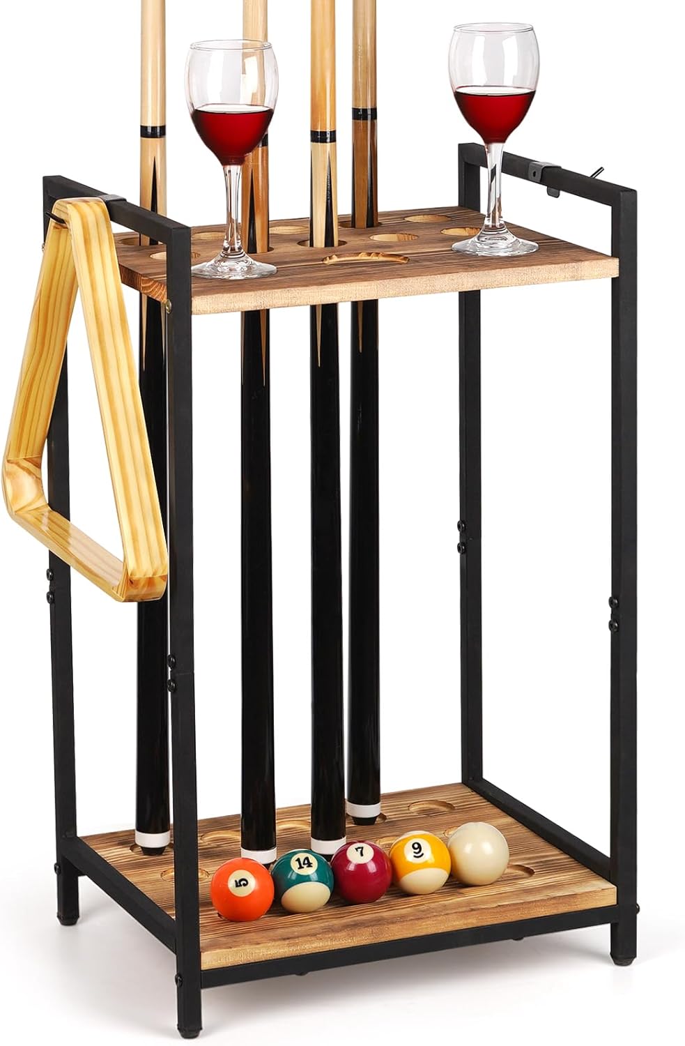 Pool Stick Holder - Freestanding Pool Cue Holder Floor Stand Wooden Cue Stick Holder 10-Hole Billiard Cue Racks for Game Room Billiard Room Decor Club Pool Table Accessories