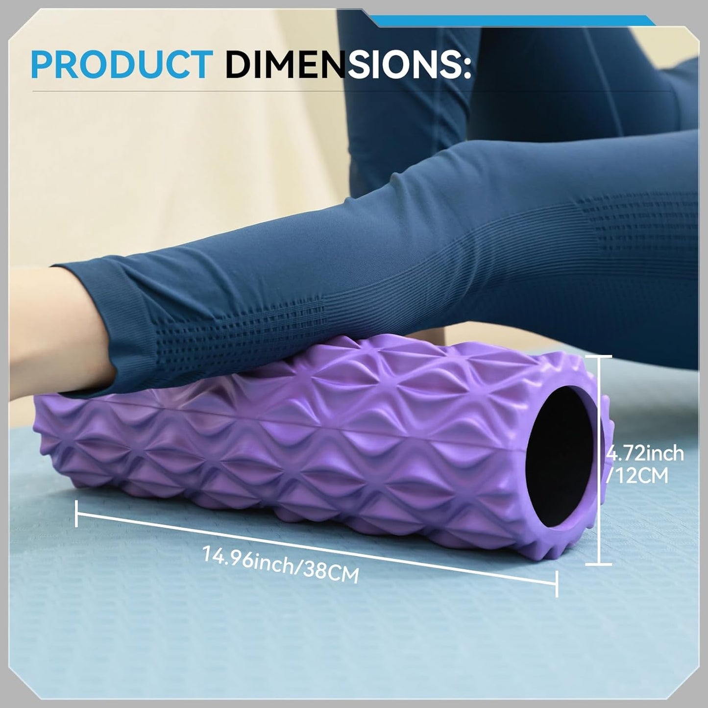 Foam Roller - 15 inch Deep Tissue Massager for Muscle Massage, Myofascial Trigger Point Release, Exercise, Yoga, Pilates & Stretching(Purple)