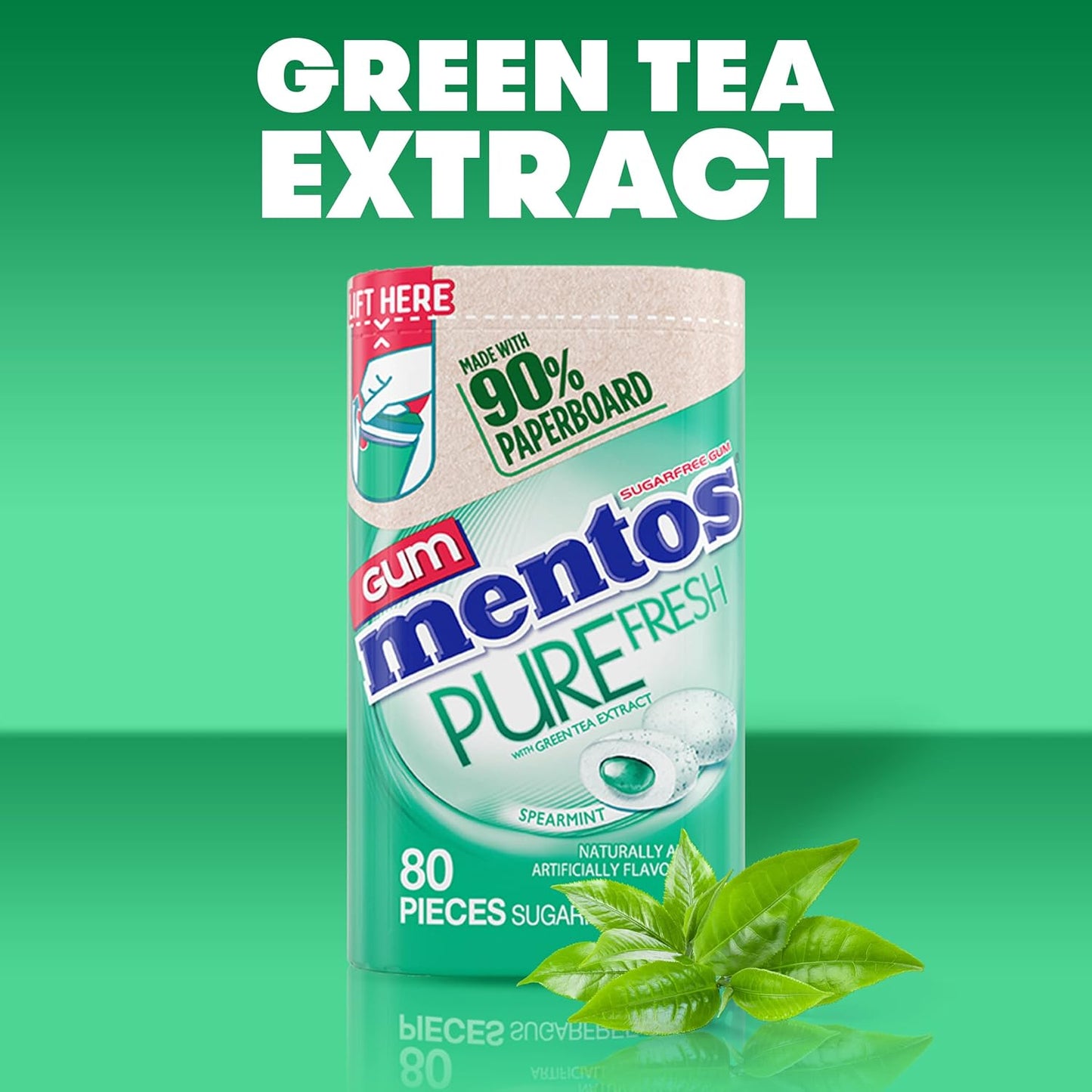 Mentos Pure Fresh Sugar-Free Chewing Gum with Xylitol, Spearmint, in a recyclable 90% Paperboard Bottle, 80 Piece, Pack of 4 Bottles