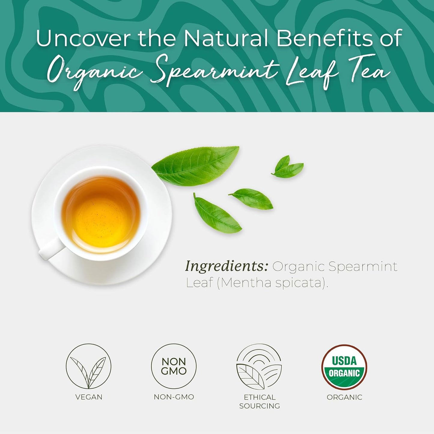 Starwest Botanicals Organic Spearmint Leaf Tea - Caffeine Free Herbal Tea, Promotes Calm, USDA Organic Spearmint Leaf, String Free Sachets, Non GMO - Bulk Pack, 100 Tea Bags