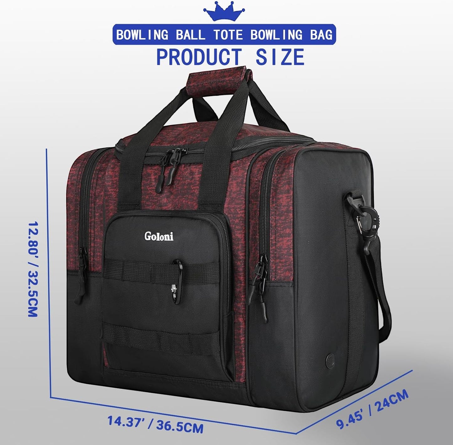 Goloni Bowling Ball Bag for Singer Ball with Padded Ball Holder, 2 Pockets fit Bowling Shoes Up to Mens Size 14 and Accessories