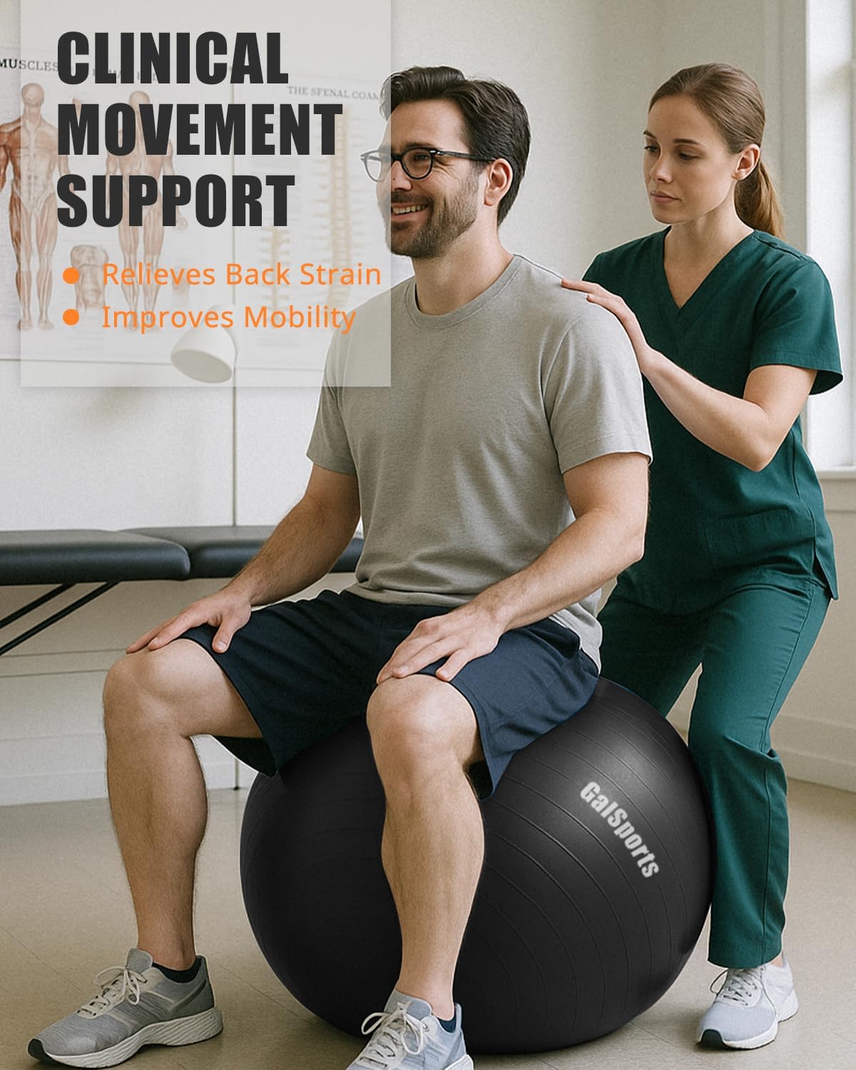 GalSports Anti-Burst Slip Resistant Stability Ball - Swiss Ball for Home Gym & Physical Therapy