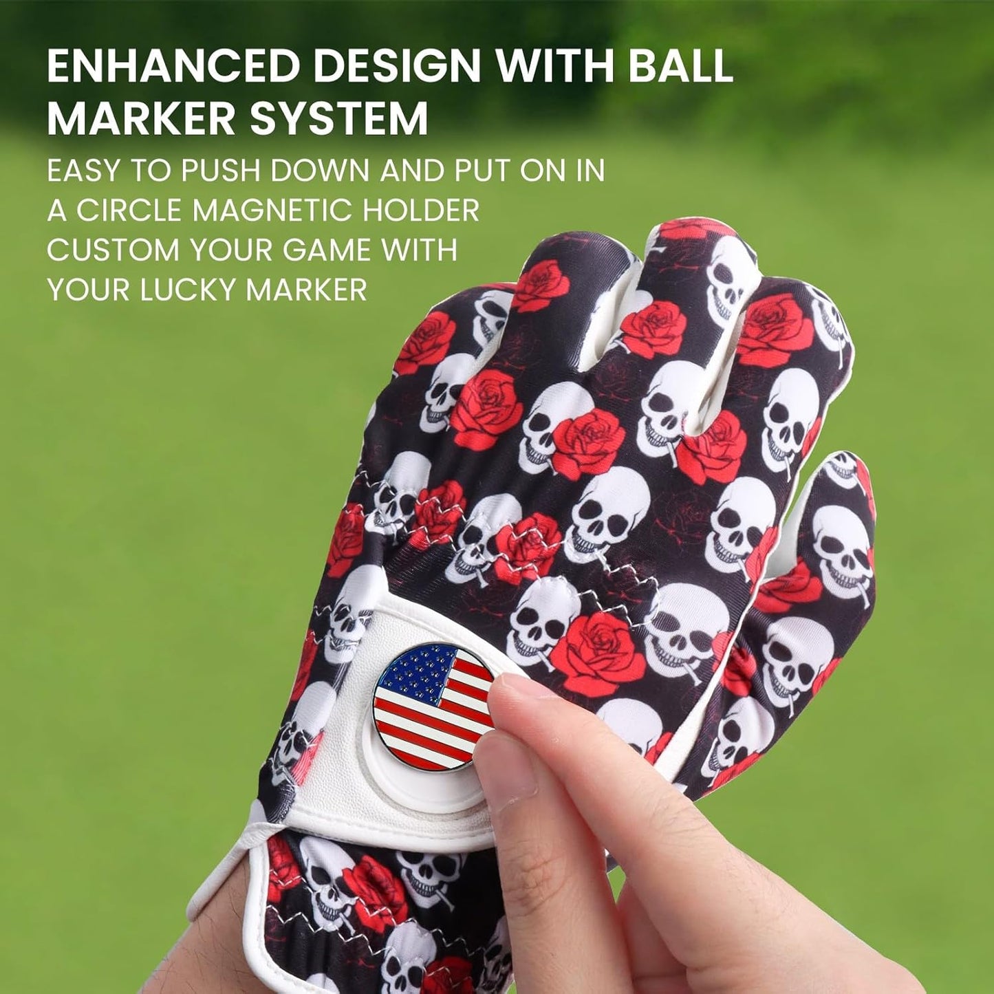 FINGER TEN Golf Gloves Men Right Handed Golfer Left Hand with Ball Marker 2 Pack Leather Breathable Comfortable Weathersof Grip Size Small Medium ML Large XL