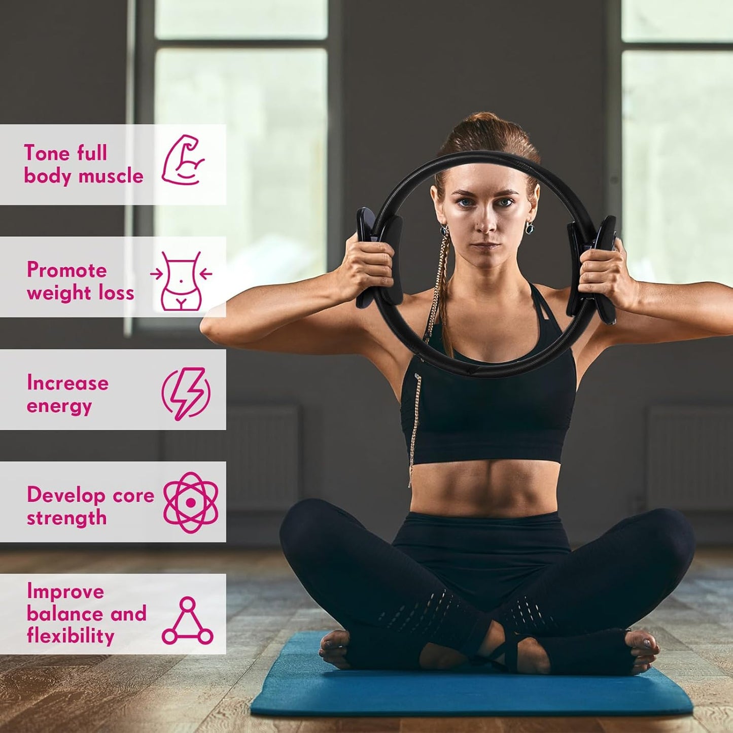 Syhood Pilates Ring 11. 81 Inch Pilates Circle Yoga Ring Magic Lightweight Flexible Workout Equipment for Fitness Physical Therapy Resistance Exercise Arms Legs