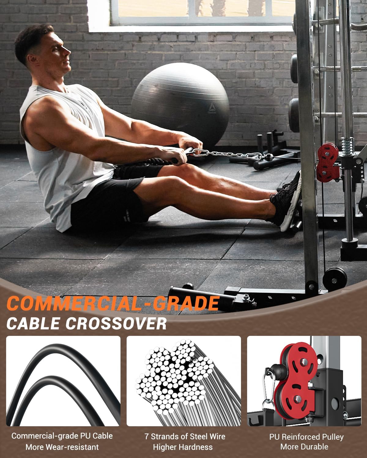 Smith Machine Home Gym, 2200 LBS All in One Squat Rack Power Cage with Smith Bar, Cable Crossover System & LAT-Pull Down System, Training Equipment