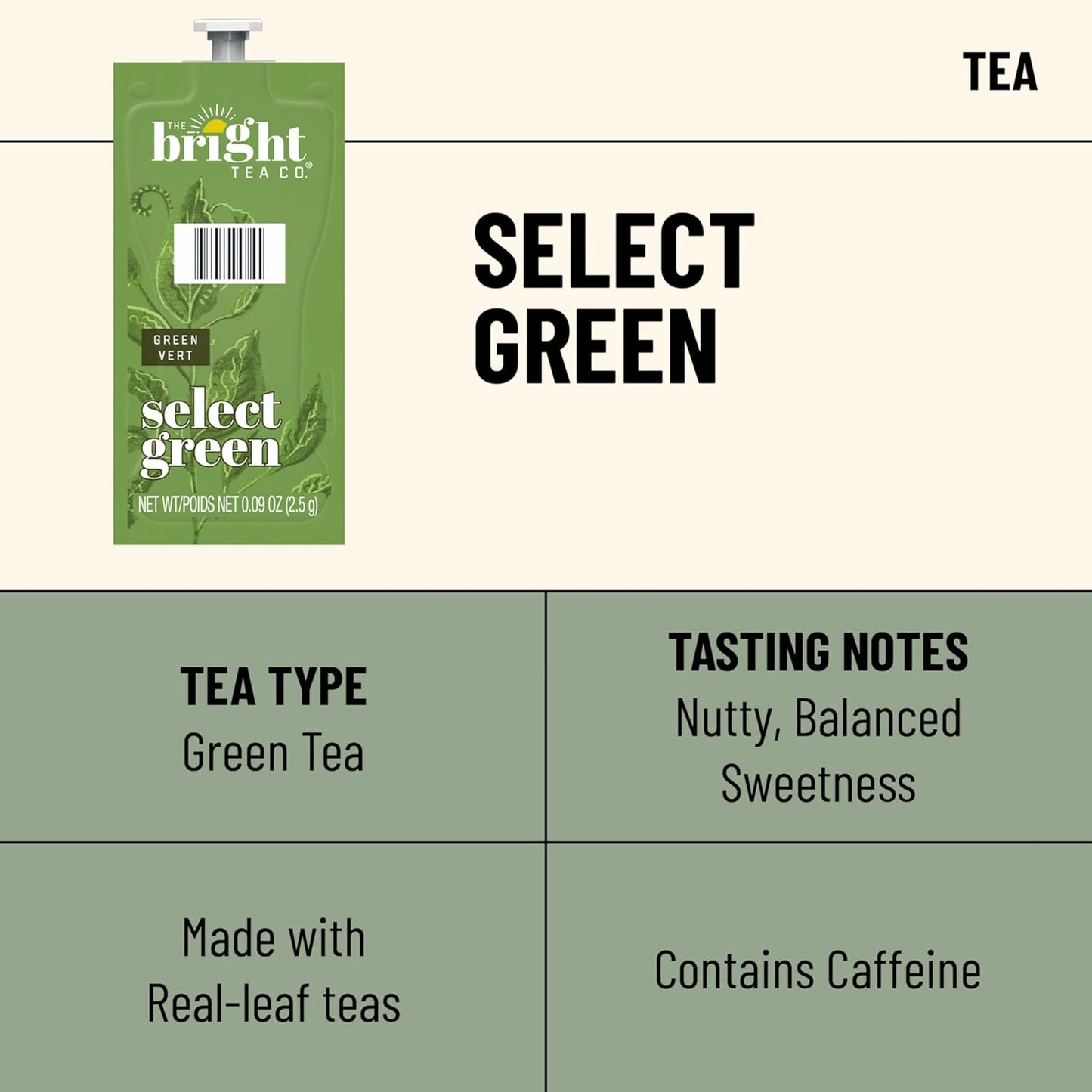 The Bright Tea Co. Select Green Tea Fresh Pack for Flavia Brewers (Pack of 100 Fresh Packs)