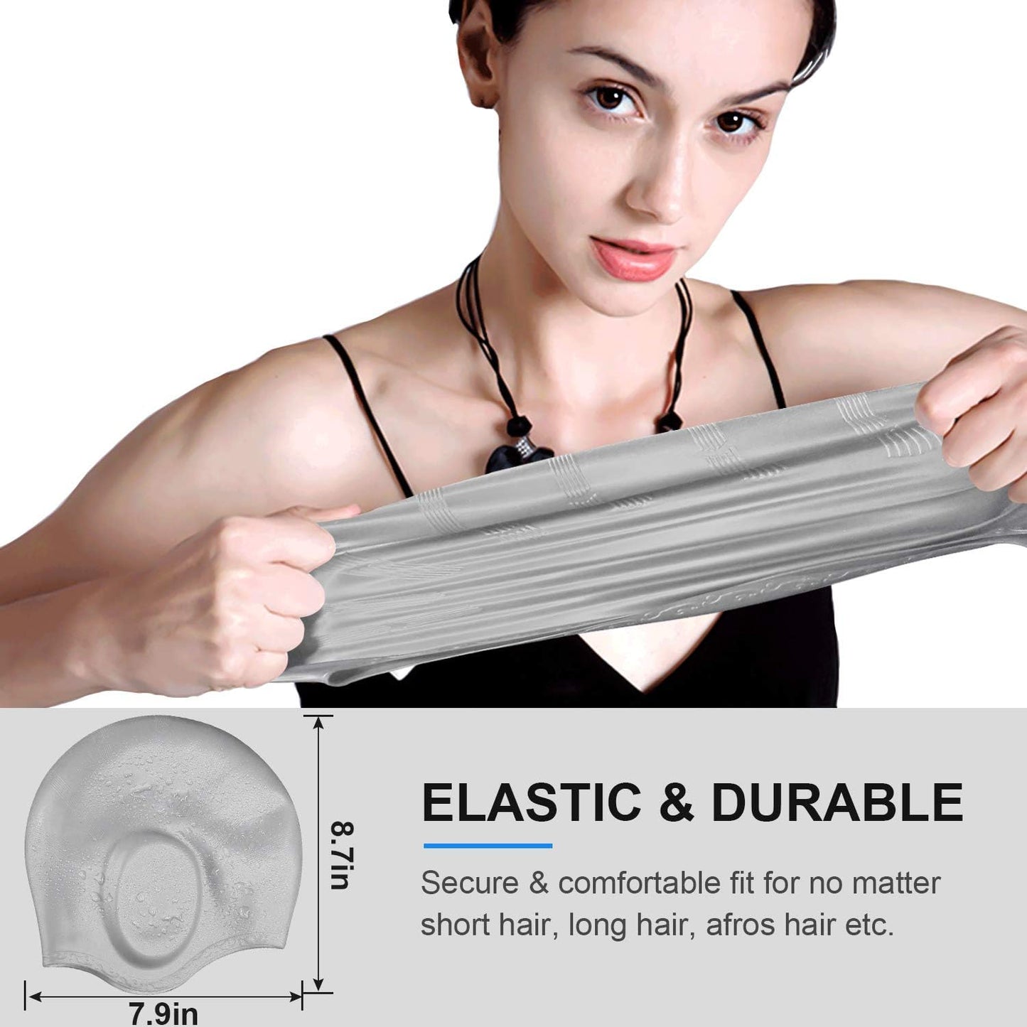 Swimming Cap, Silicone Swim Cap for Women Men, Durable Non-Slip Waterproof Swim Cap Protect Ears, Long Hair for Adults, Older Kids