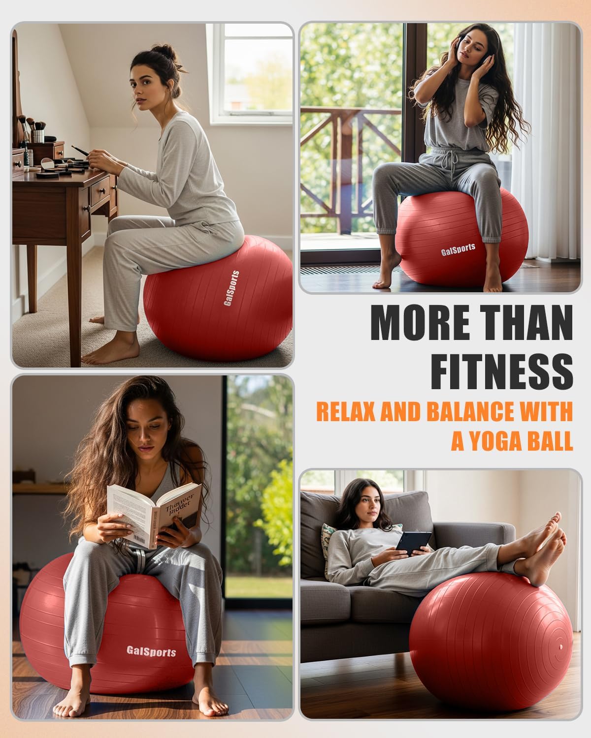 GalSports Anti-Burst Slip Resistant Stability Ball - Swiss Ball for Home Gym & Physical Therapy