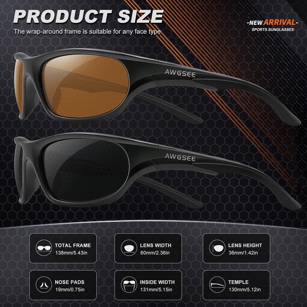 Polarized Sports Sunglasses for Men,TR90 Unbreakable Frame Sunglasses for Fishing Driving Cycling UV400 Protection