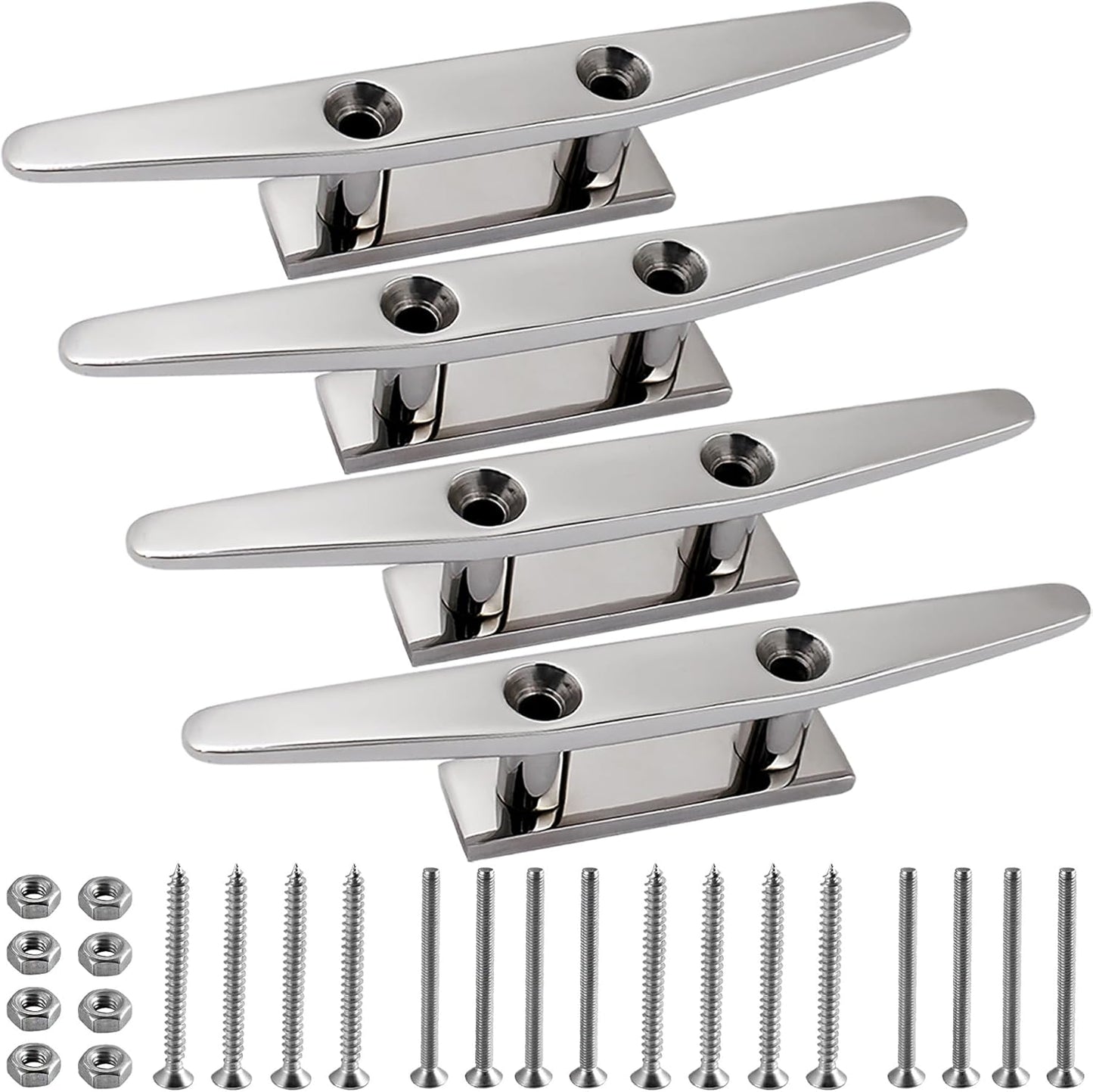 SHENGHUISS Boat Cleat 316 Stainless Steel Open Base Boat Dock Cleats with Fasteners, Marine Grade Rope Cleat for Boat, Dock, Deck, Kayak, Yacht, Nautical Decor (4"/5"/6"/8"/10")