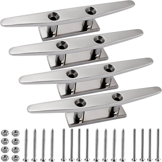 SHENGHUISS Boat Cleat 316 Stainless Steel Open Base Boat Dock Cleats with Fasteners, Marine Grade Rope Cleat for Boat, Dock, Deck, Kayak, Yacht, Nautical Decor (4"/5"/6"/8"/10")