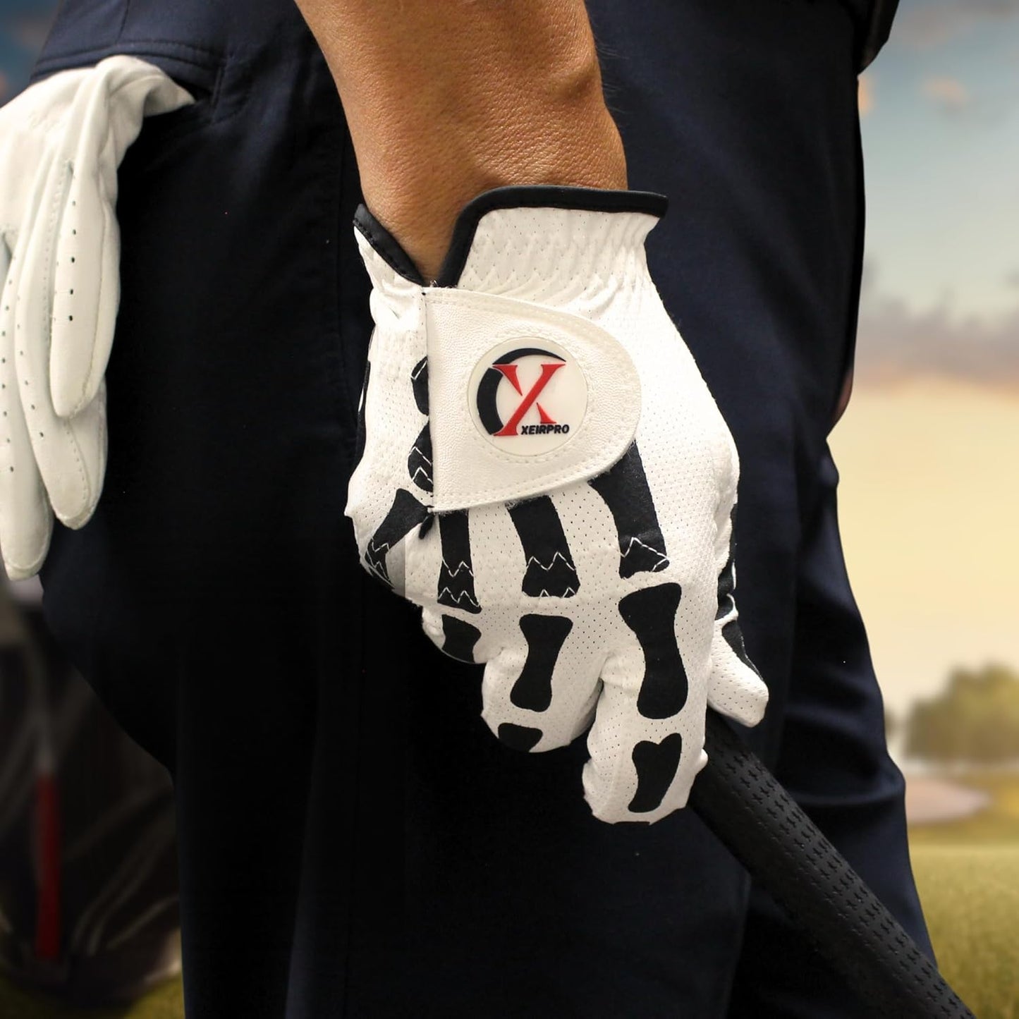 Skeleton Golf Gloves for Men 2 Pack – 100% AAA Synthetic Tacky Leather - Spooky & Funny Golf Gloves for Men – Tacky & Cool Golf Glove - Perfect for Summer & Fall Golfing