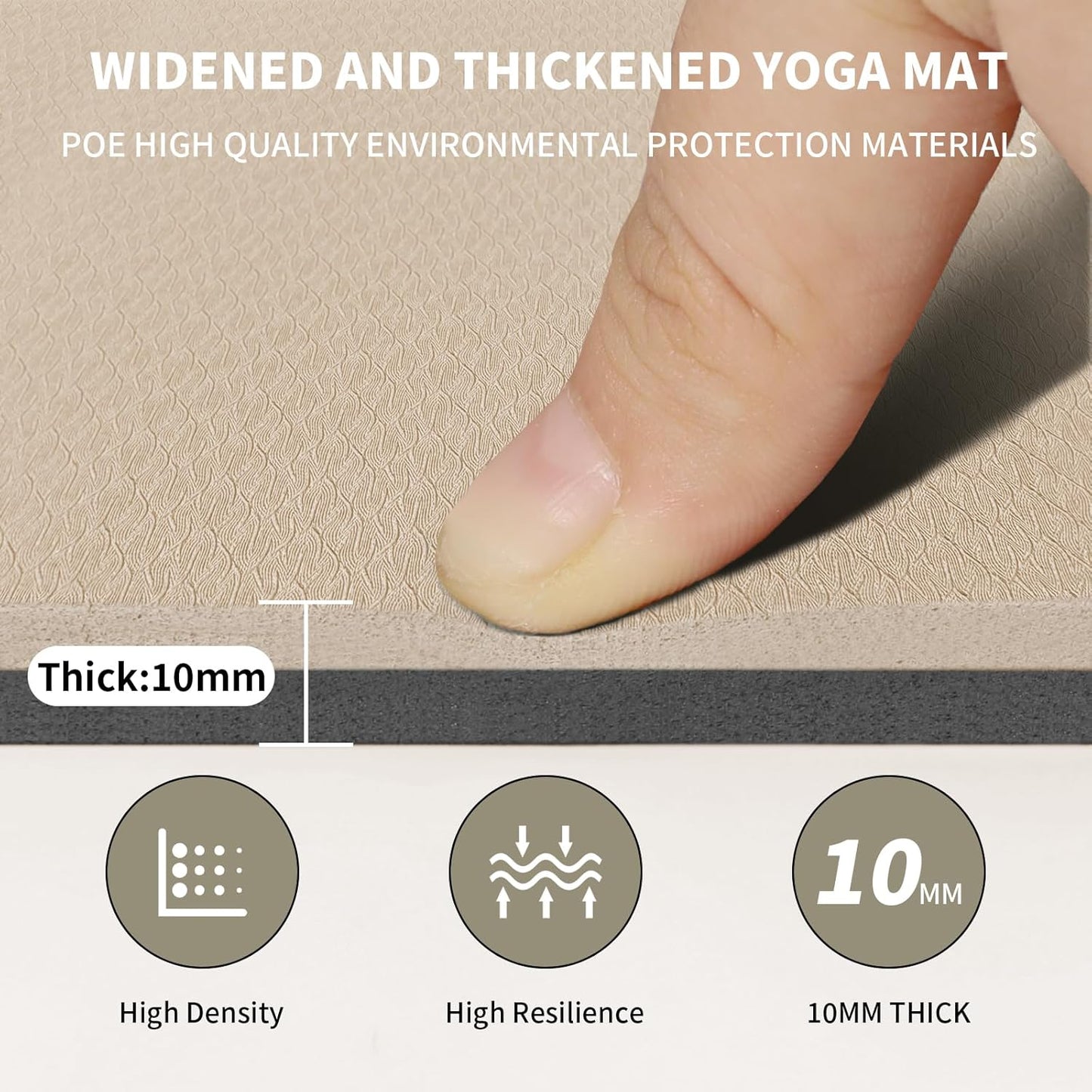 10mm Large Yoga Mat (6'x 4') - Extra Long and Wide 72 x 48 x 0.4 inches, Non-Slip POE Fitness Mat, Eco-Friendly, Thick Wide Exercise Mat for Home Workouts,Ideal for Yoga and Pilates.