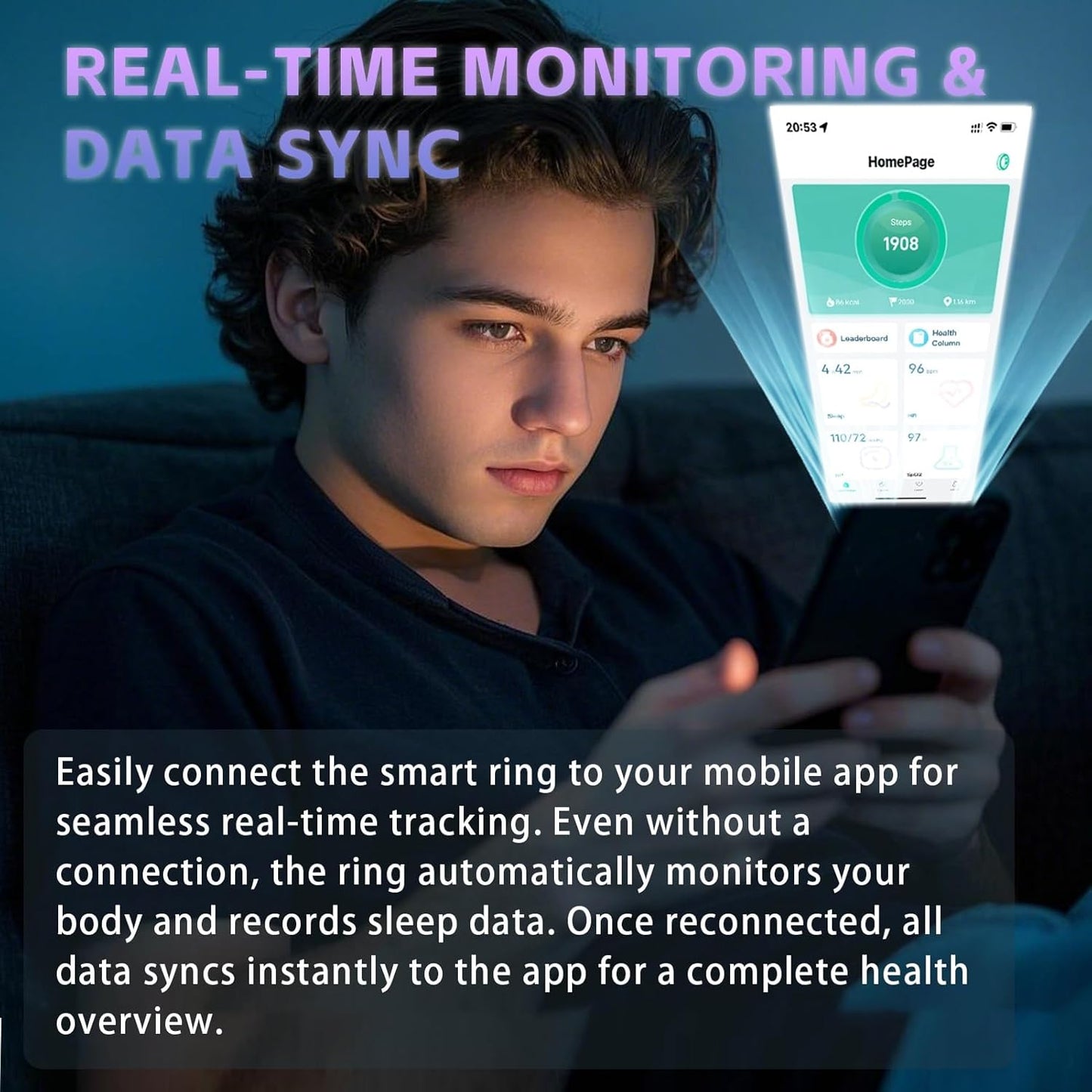 Activity Tracker Ring for Men – Smart Ring with Heart Rate, SpO2, Blood Pressure, Sleep Monitoring, Step & Calorie Counter, 5ATM Waterproof, No Subscription Fee (Black 7)