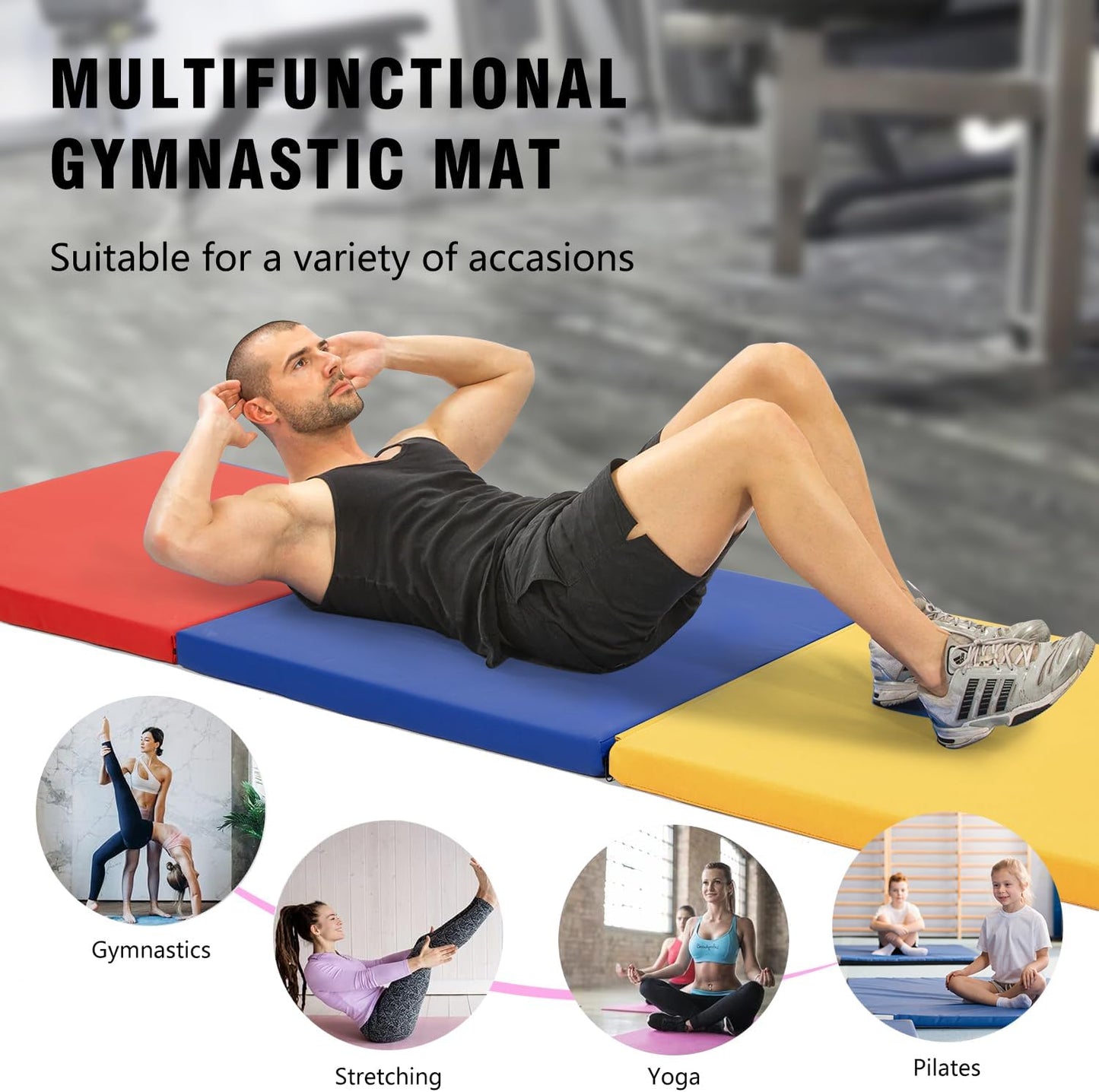 Gymnastics Tumbling Mats Portable Gymnastics Mat Foldable Tumbling Mat 2'x6'/4'x8' PU Leather Exercise Mat Yoga Mat with Carrying Handles for home Workout outdoor Yoga Gymnastics