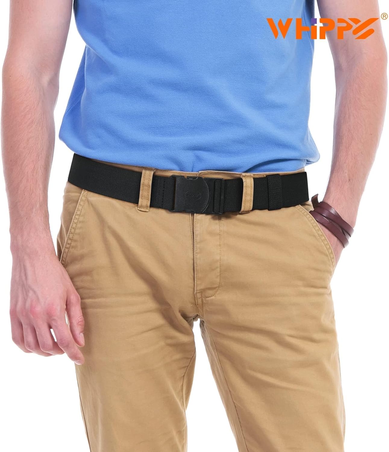 WHIPPY Mens Elastic Stretch Belt Unisex Adventure Web Belt for Women Men with Non-Metal Buckle Adjustable Belts