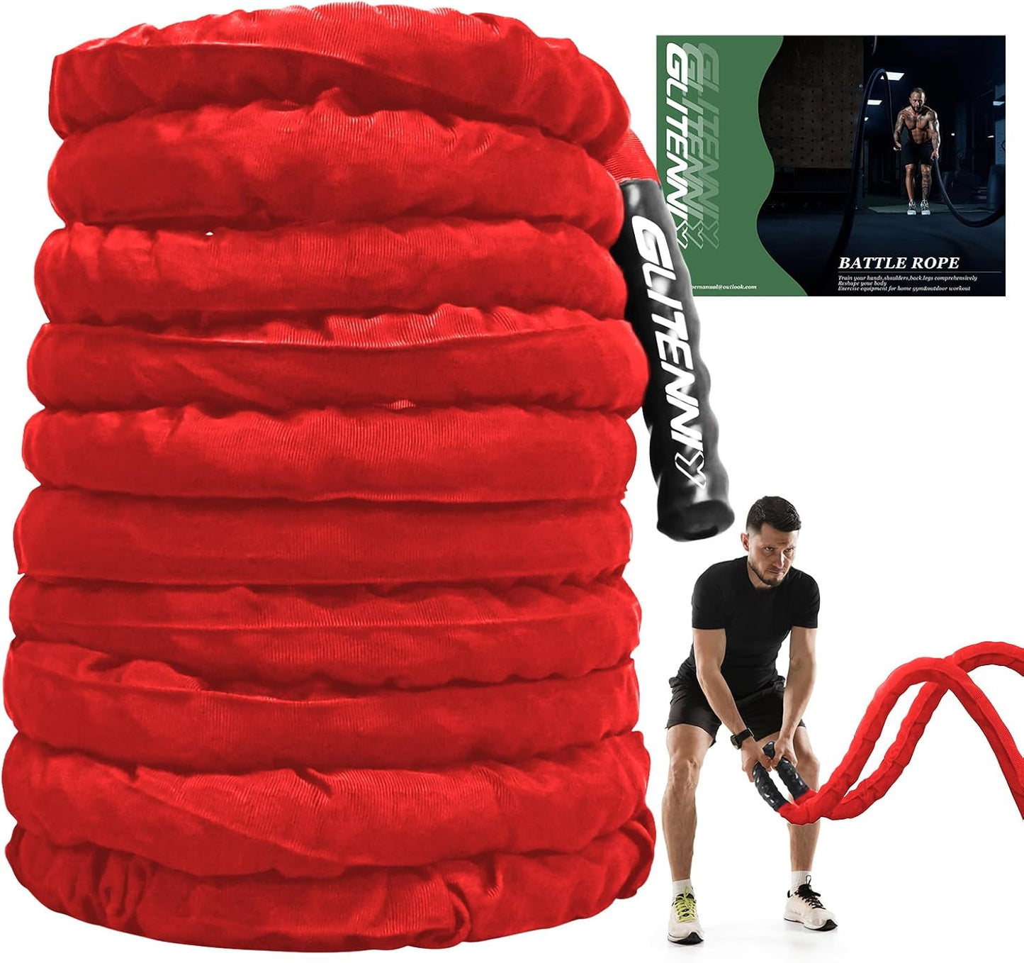 Battle Ropes Red Workout Rope 1.5inch Battle Ropes for Home Gym 30ft Exercise Ropes for Working Out Heavy Ropes for Exercise Training Weighted Rope Weighted Workout Rope Battle Rope