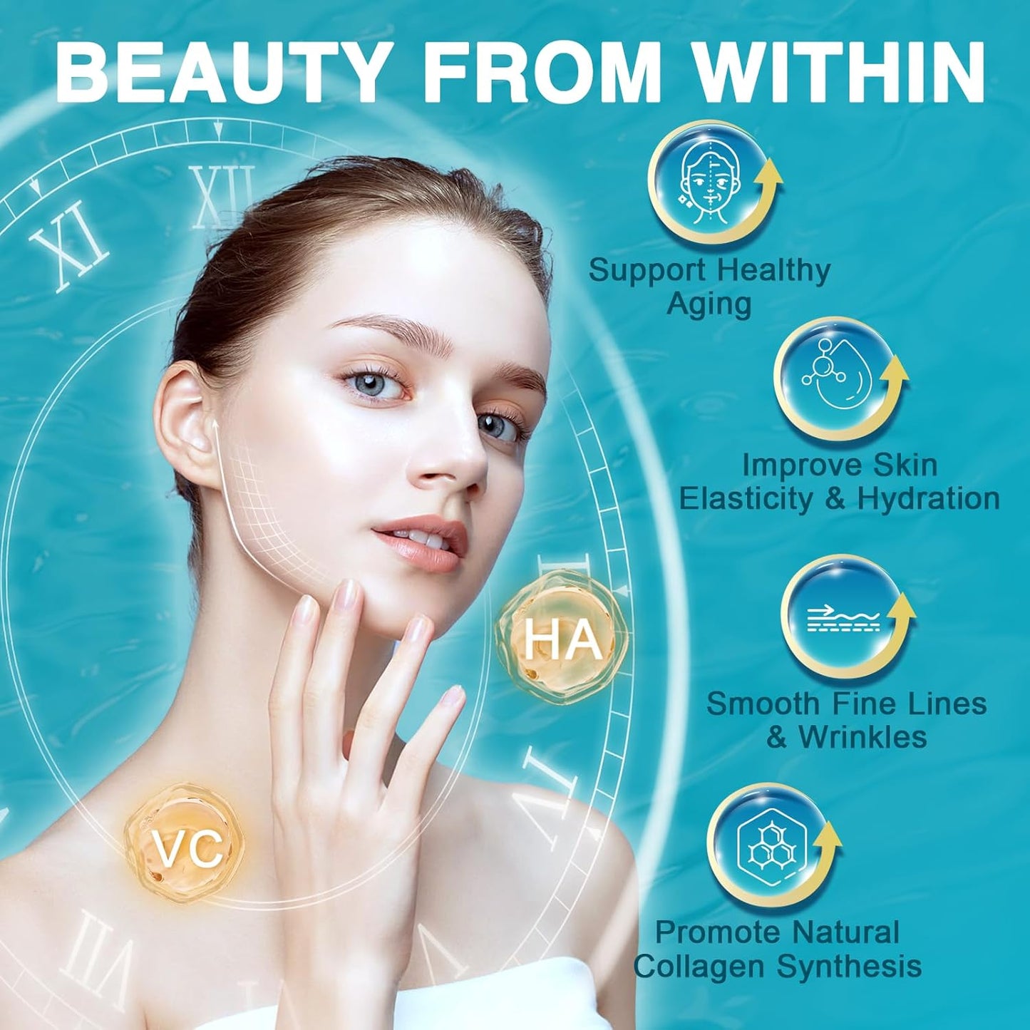 DRFOSTER Marine Collagen Peptides Powder with MSM + GC, Multi Type I & III Collagen with Hyaluronic Acid, Vitamin C & E for Skin, Hair & Nails, Wild-Caught Fish, 50 Servings