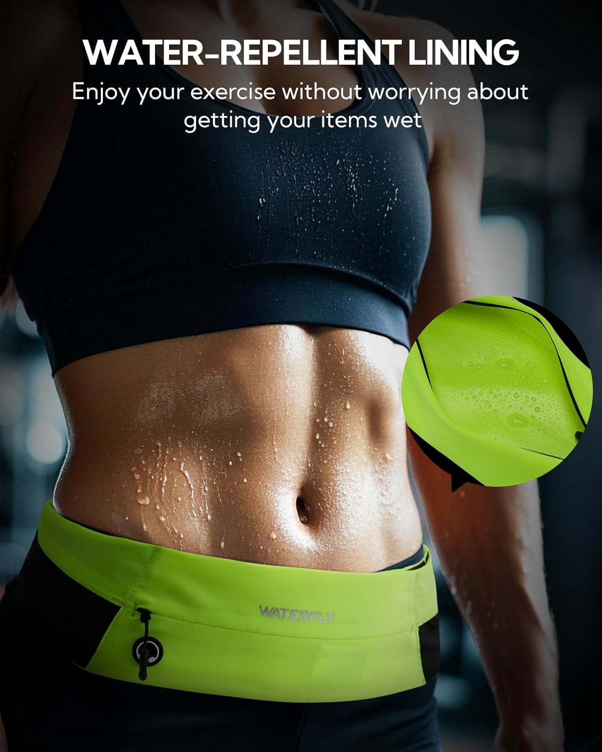 WATERFLY Running Belt Fanny Pack: Slim Waist Bag for Men Women, Workout Fitness Phone Holder for Exercise Marathon Jogging-Fluorescent Green