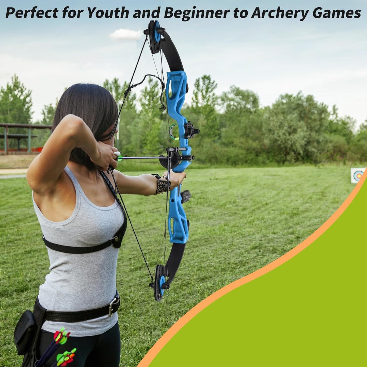 Compound Bow Archery Sets for Youth & Kids,Beginners, Right Hand Compound Bows, Draw Length 18"-27",15-30 lbs Draw Weight, 260fps, Hunting Bow Archery Arrows Set