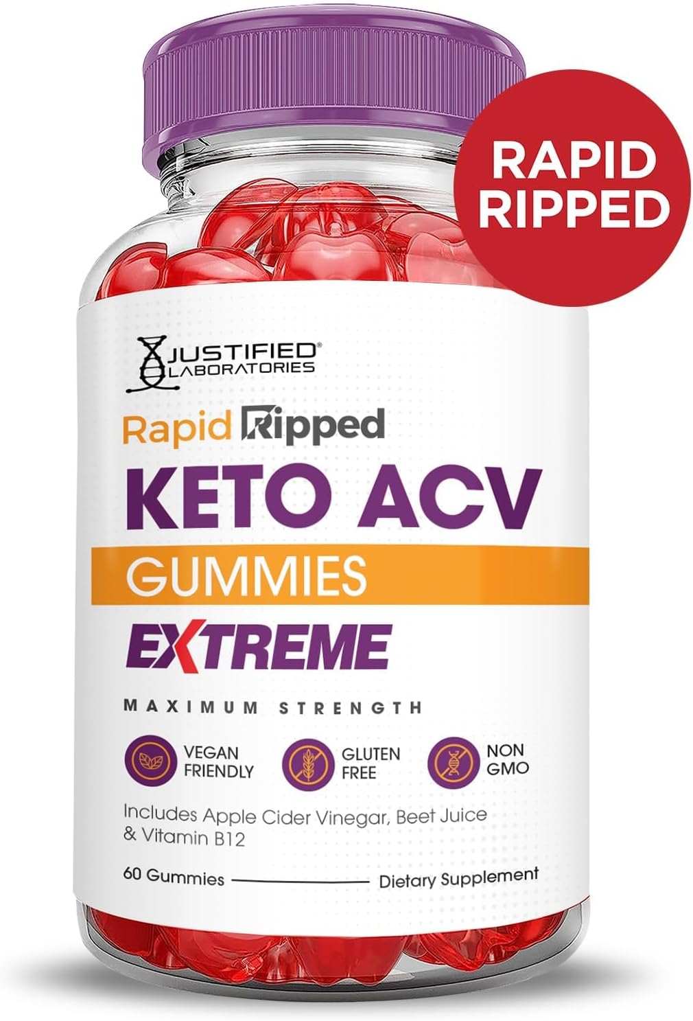 Justified Laboratories (3 Pack Rapid Ripped Keto ACV Gummies Extreme 2000MG Rapidripped Keto Gummies Apple Cider Vinegar Formulated with Pomegranate Beet Juice Powder B12 Vegan Non GMO 180 Gummys