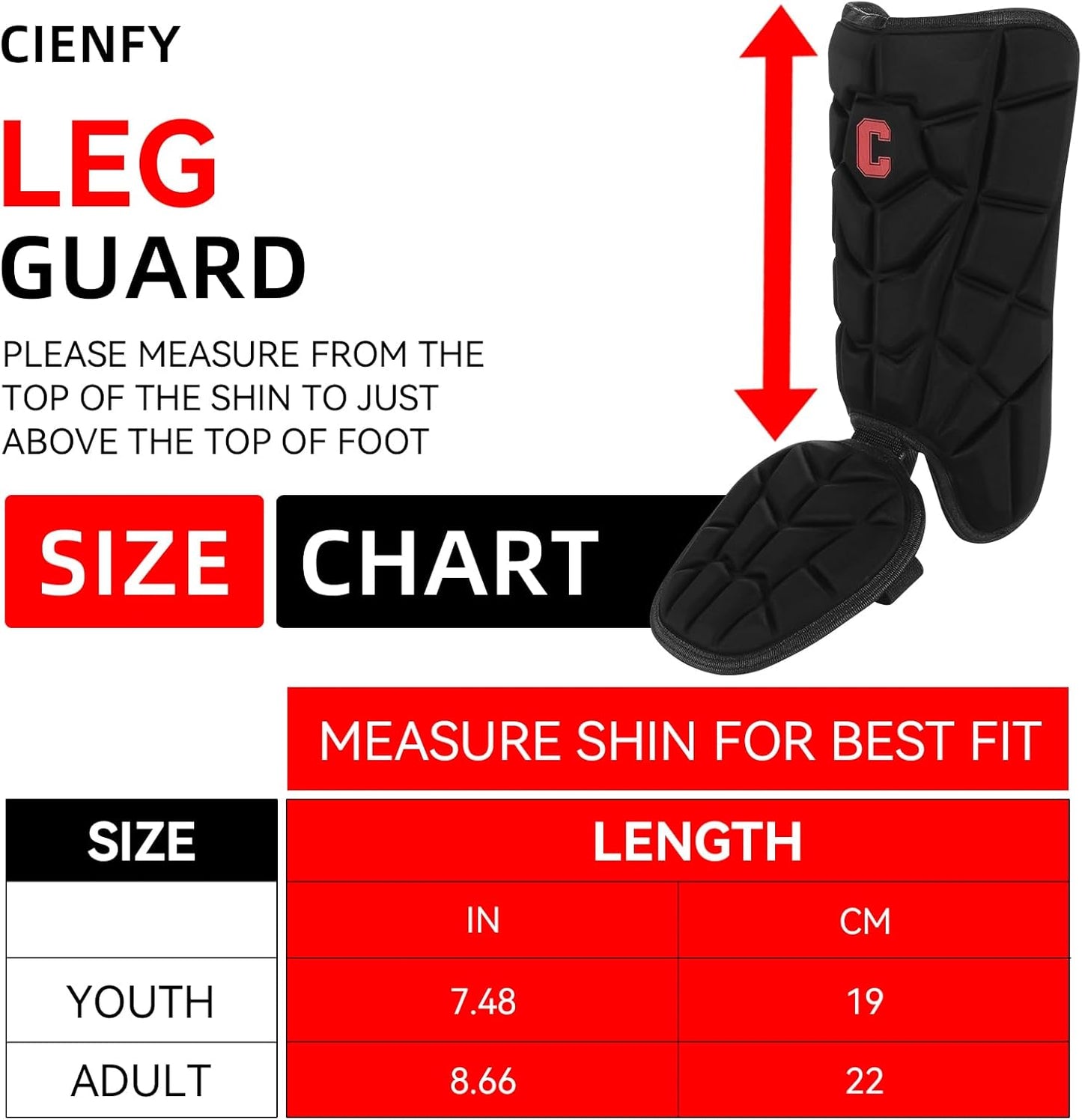 Batter’s Baseball Leg Guard with Adjustable Straps - for Youth and Adult