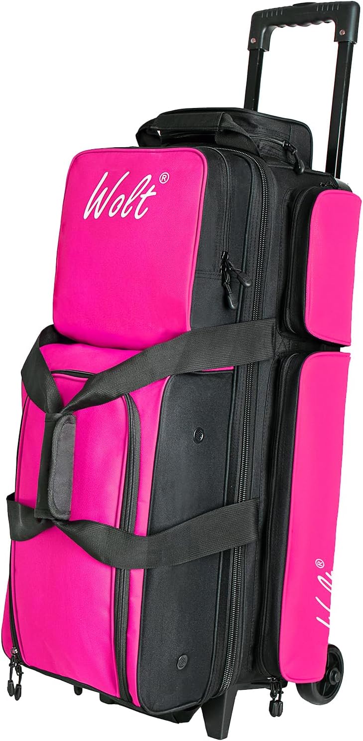 WOLT 3 Ball Bowling Bags with Wheels,Bowling Ball Bag 3 Ball Roller with Separate Shoe Compartment and Accessory Pocket, Retractable Handle Extends to 38’’