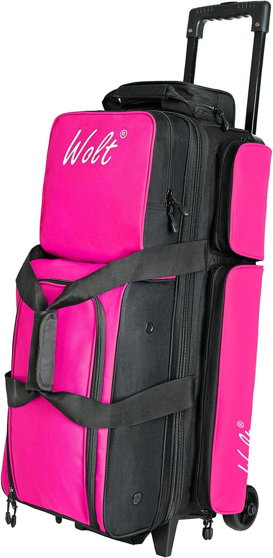 WOLT 3 Ball Bowling Bags with Wheels,Bowling Ball Bag 3 Ball Roller with Separate Shoe Compartment and Accessory Pocket, Retractable Handle Extends to 38’’