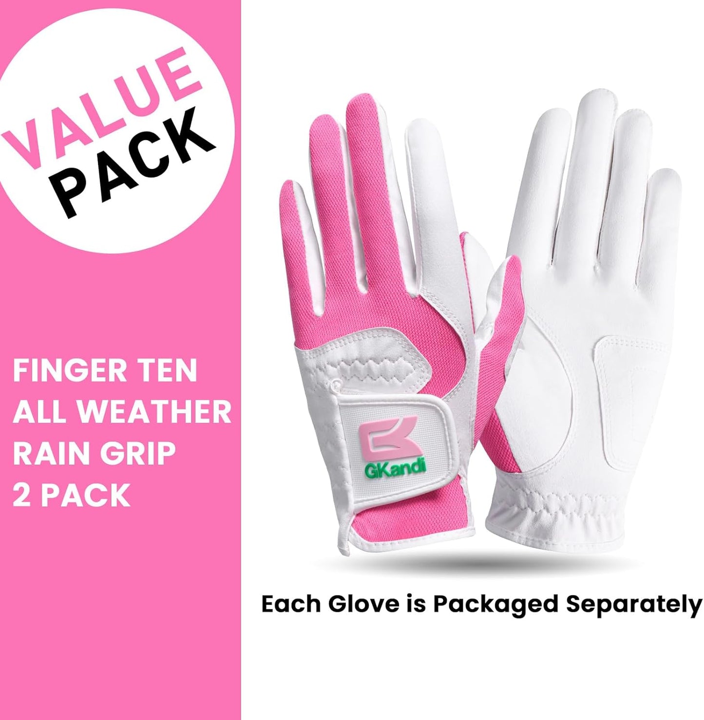Golf Gloves Women Left Right Handed Golfer Rain Grip Hot Wet All Weather Value 2 Pack, Left Hand Right Pink Womens Golf Glove Breathable Flexible Mesh for Ladies