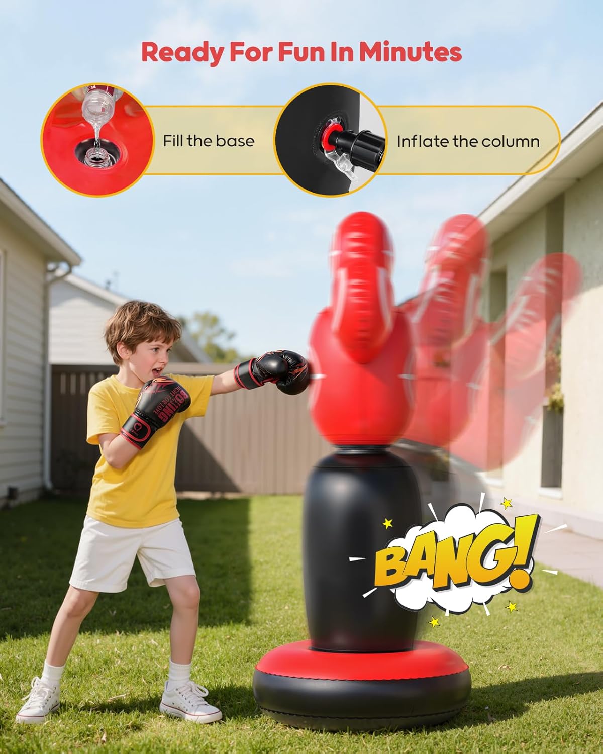 QPAU 360° Rotatable Kids Punching Bag - 64" Boxing Bag with 4 Targets & Kids Boxing Gloves, Inflatable Punching Bags with Hand Pump, Karate Taekwondo Training Gift Boys Girls