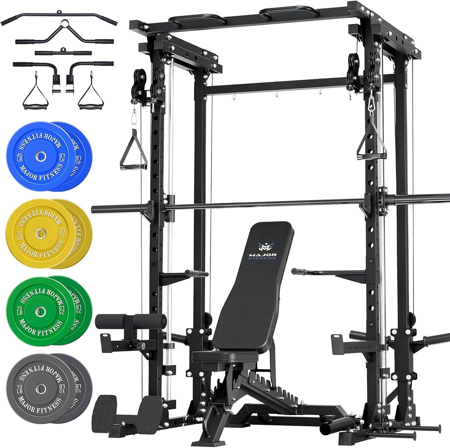 Major Fitness Drone3 Smith△ Machine – All-in-One Home Gym Squat Rack with Weight Bar, Cable Crossover Machine – Heavy-Duty Fitness Equipment for Strength Training and Full-Body Workouts