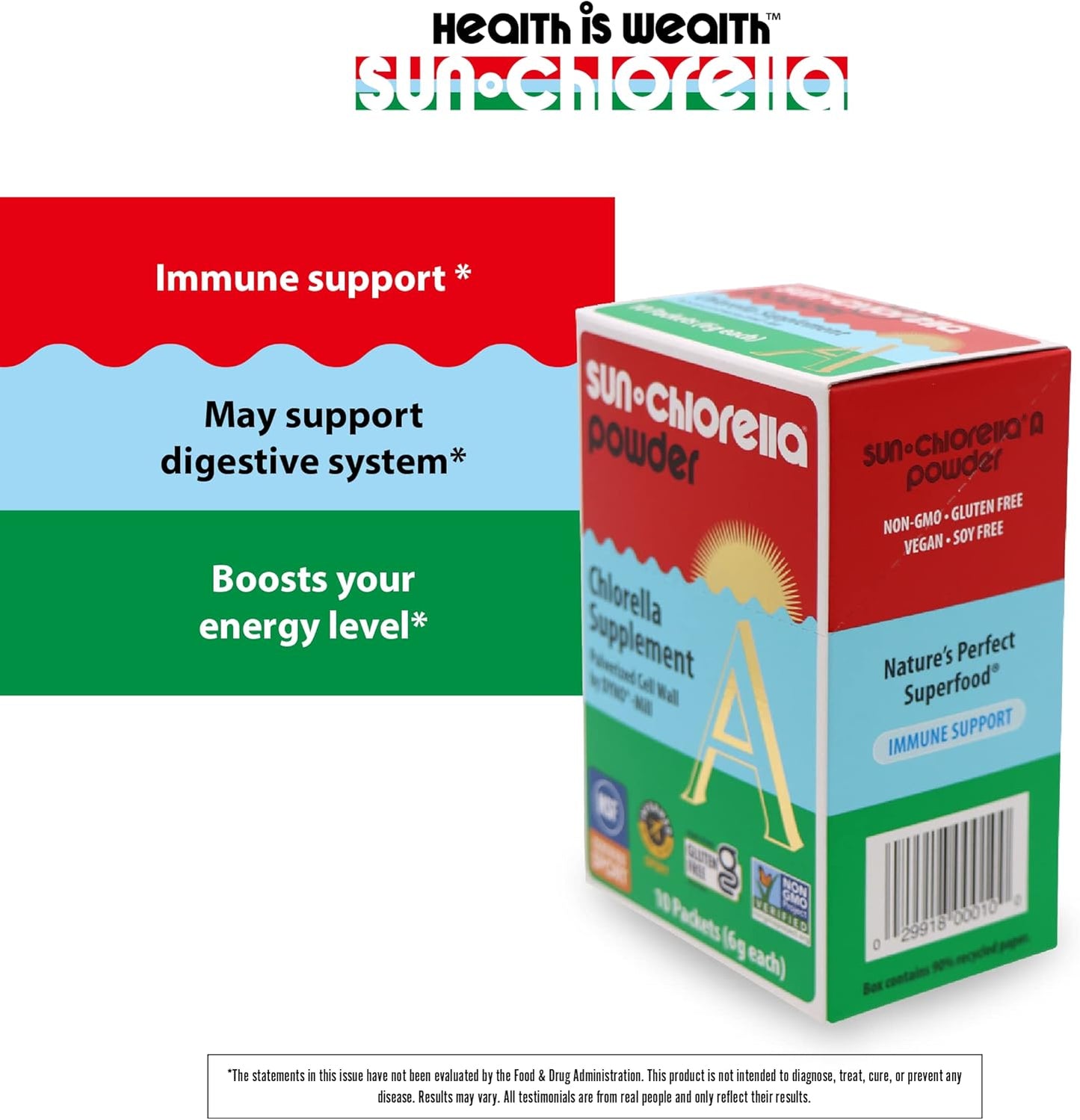 Sun Chlorella Powder Green Algae Superfood Supplement Supports Whole Body Wellness Immune Defense, Gut Health & Natural Energy Boost - Chlorophyll, B12, Protein - Non-GMO - 10 Servings