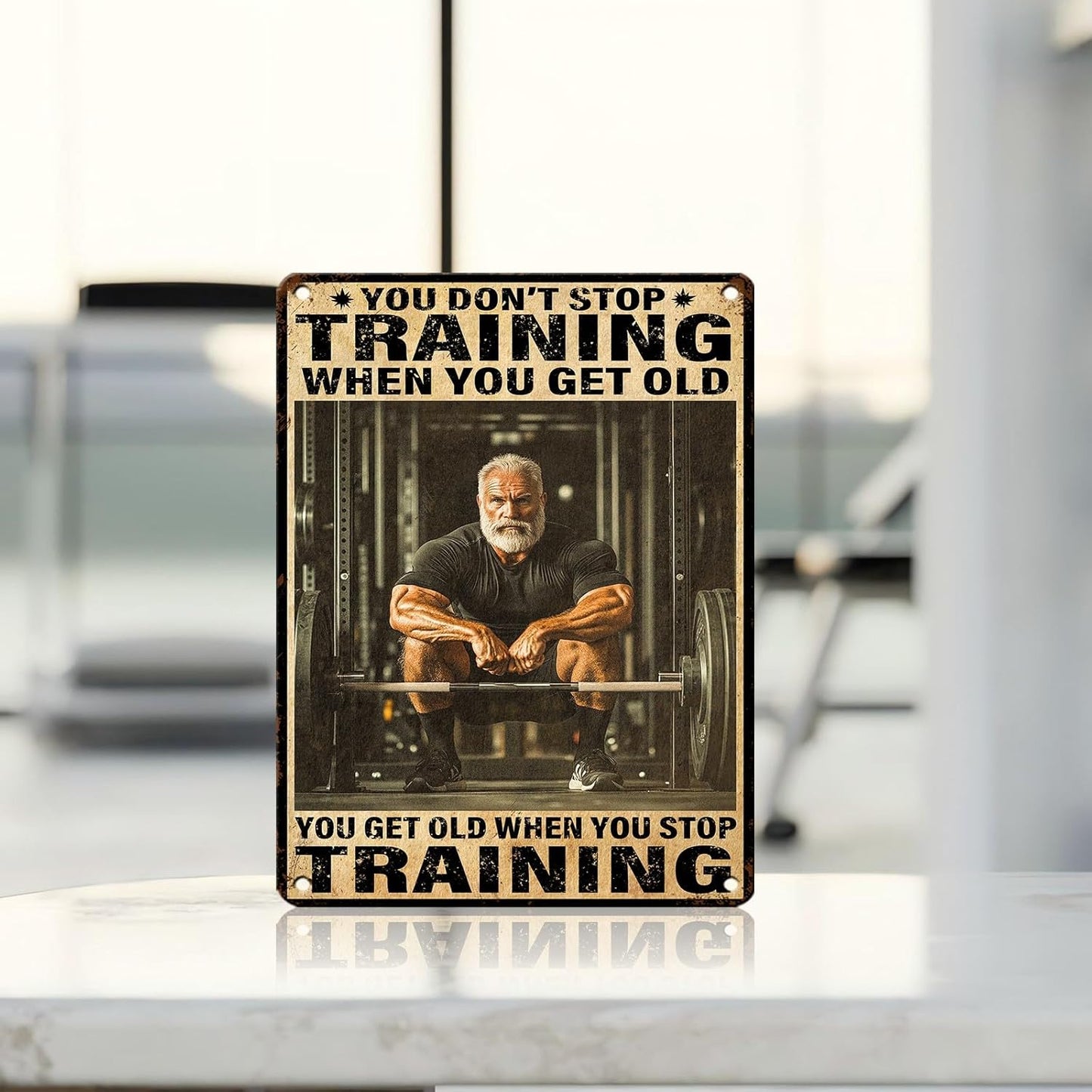 Vintage Gym Training Metal Tin Sign You Don’t Stop Training When You Get Old Wall Art Decor For Bodybuilder Funny Wall Art Home Kitchen Gym Boxing Club Fitness 12 * 16inch