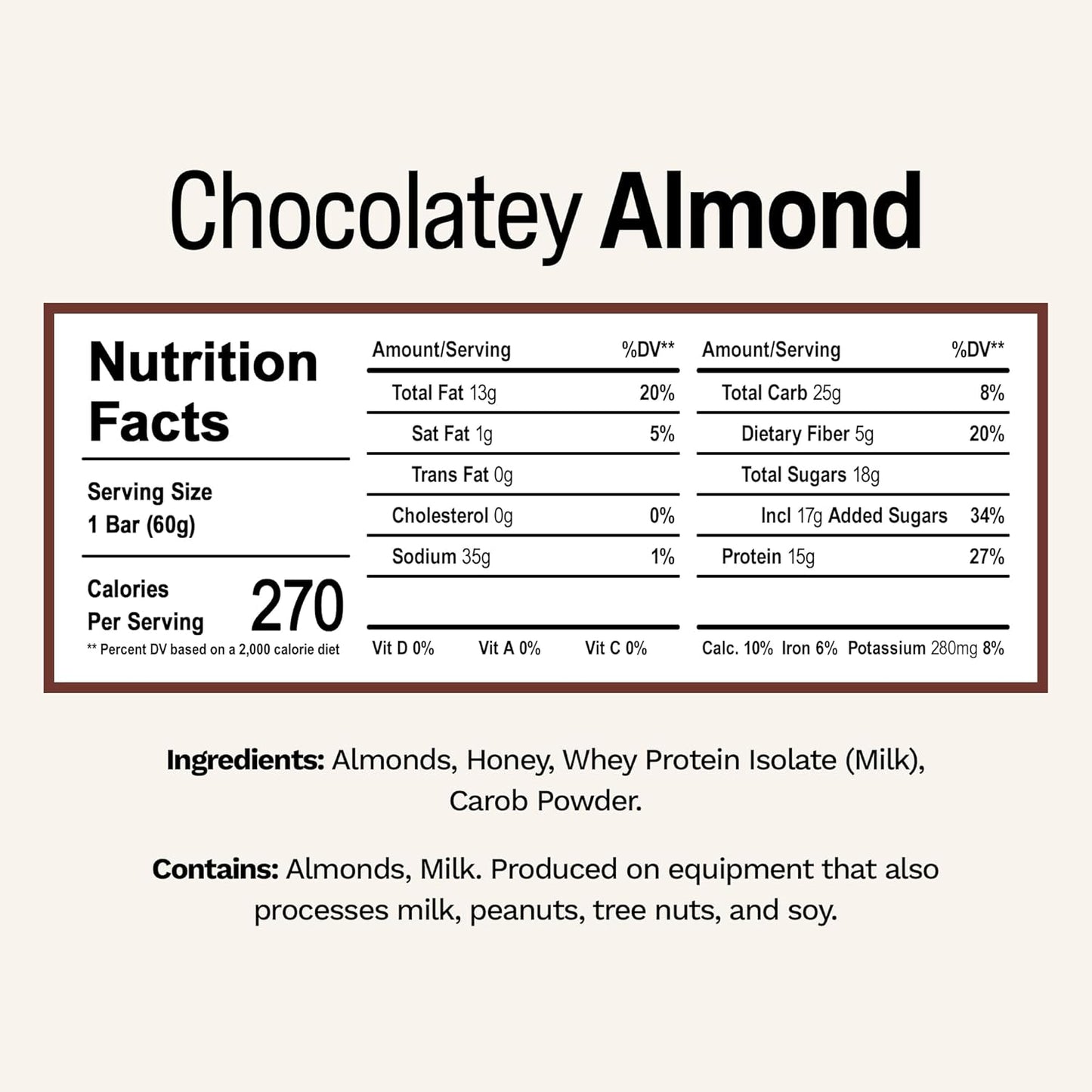Rise Whey Protein Bars - Chocolatey Almond | Breakfast Bar & Protein Snack 15g Protein 5g Fiber Just 4 Whole Food Ingredients Gluten-Free Soy Free