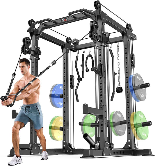 Power Rack Power Cages Multi-Function Squat Rack with Cable Crossover System Selectable More Training Attachment Weight Cage for Garage & Home Gym