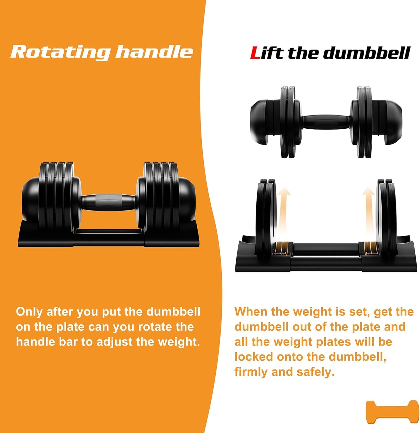 Adjustable Dumbbell,22LBS 44LBS 52LBS Dumbbell Set with Tray for Fitness, Fast Adjust Weight by Turning Anti-Slip Handle, Safety with 8 Lock Slots, Suitable for Men and Women