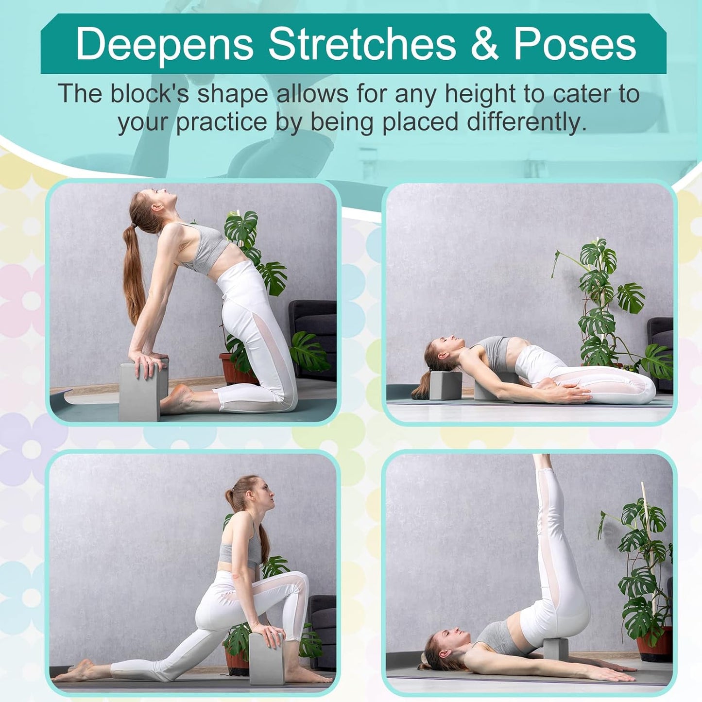 Meooeck 18 Pcs Yoga Block and Strap Set 9 x 6 x 3 Inch EVA Foam Non Slip Brick 8 ft Yoga Straps for Stretching D Ring Design for Back to School Pilates Fitness Workout Exercise