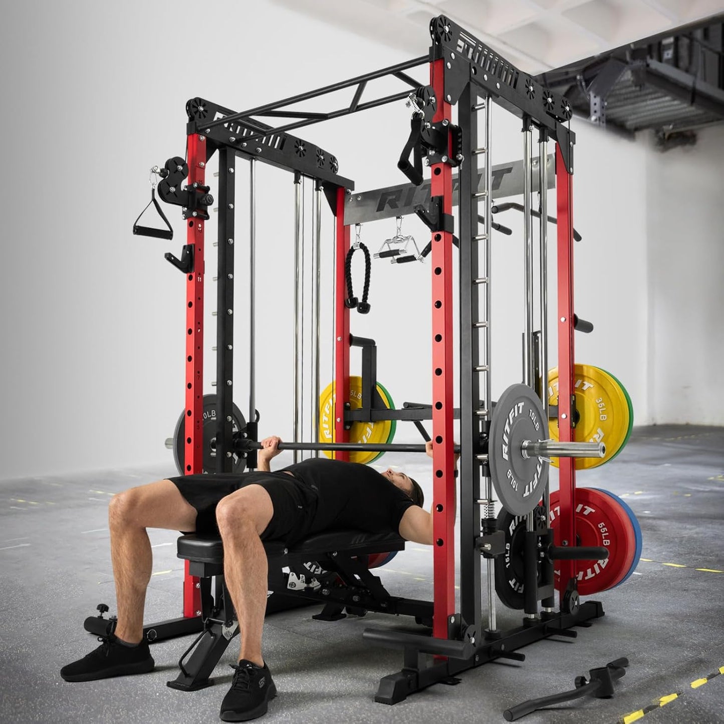 RitFit M1 & M1 Pro Smith Machine with Cable Crossover System, Multi-Function Squat Rack Power Cage for Home Gym, Power Rack and Packages