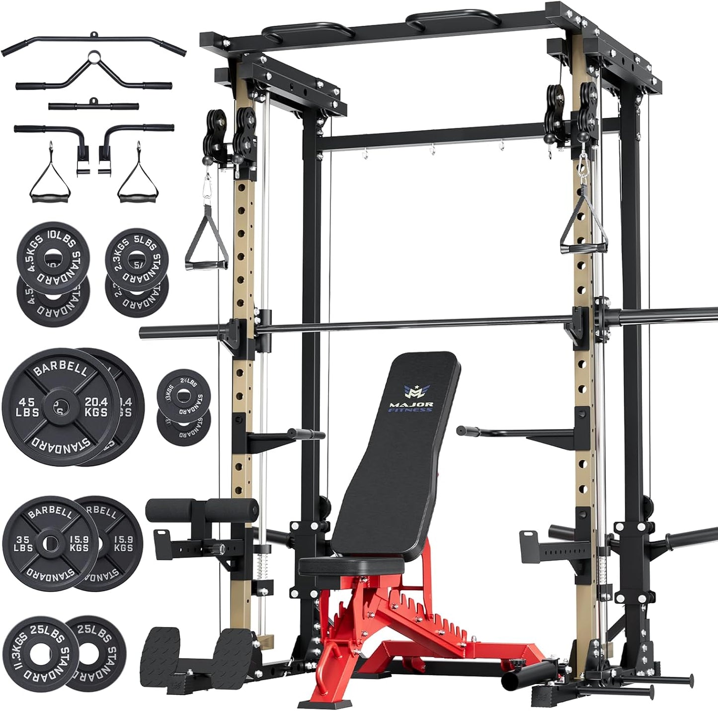 Major Fitness Drone3 Smith△ Machine – All-in-One Home Gym Squat Rack with Weight Bar, Cable Crossover Machine – Heavy-Duty Fitness Equipment for Strength Training and Full-Body Workouts