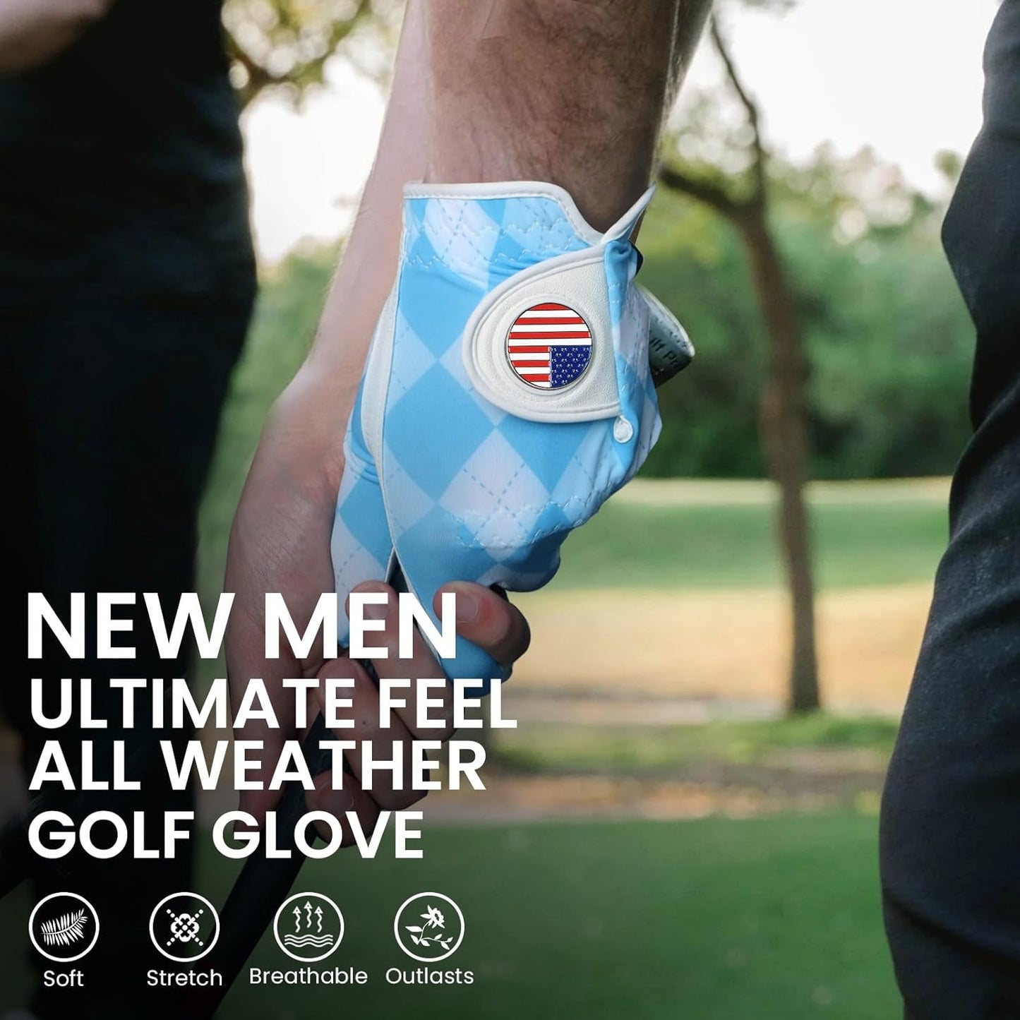 FINGER TEN Golf Gloves Men Right Handed Golfer Left Hand with Ball Marker 2 Pack Leather Breathable Comfortable Weathersof Grip Size Small Medium ML Large XL